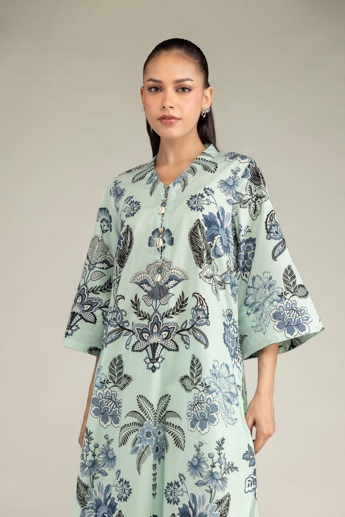 Printed Cambric Floral Cambric Kurta - 1-26-229-B-F1-VG