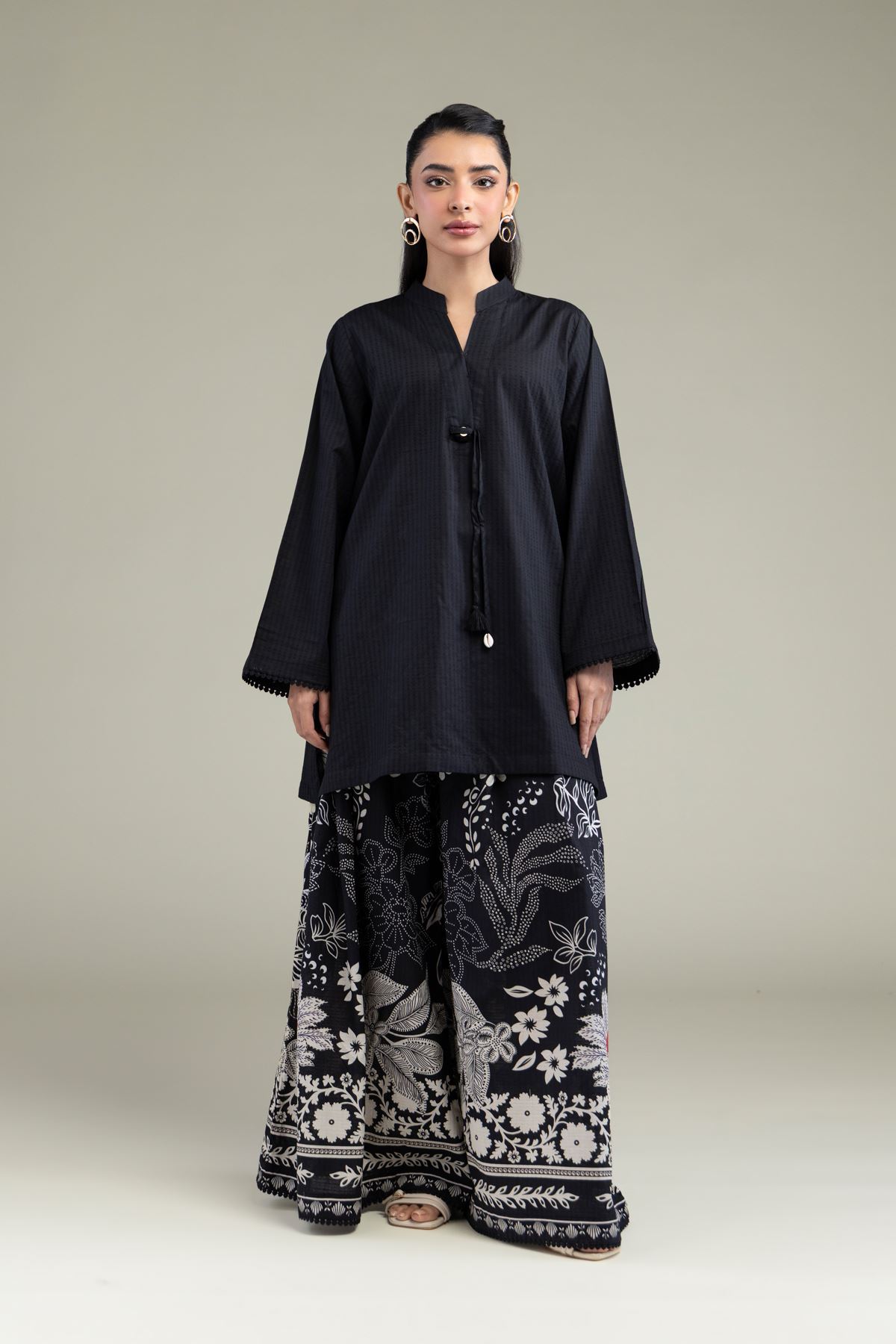 Printed Cotton Dobby Black Cotton Kurta - T-A11-26-101FH1-VG
