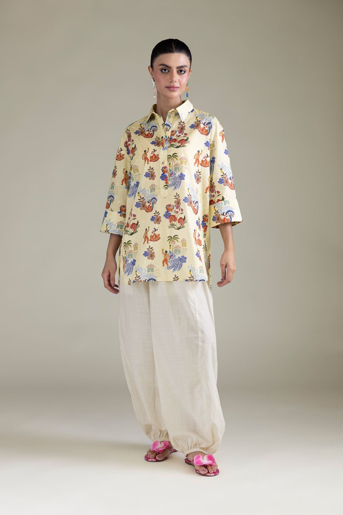 Embroidered Cambric Off-White Cambric Trousers - 3-26-203-A-H1-VG