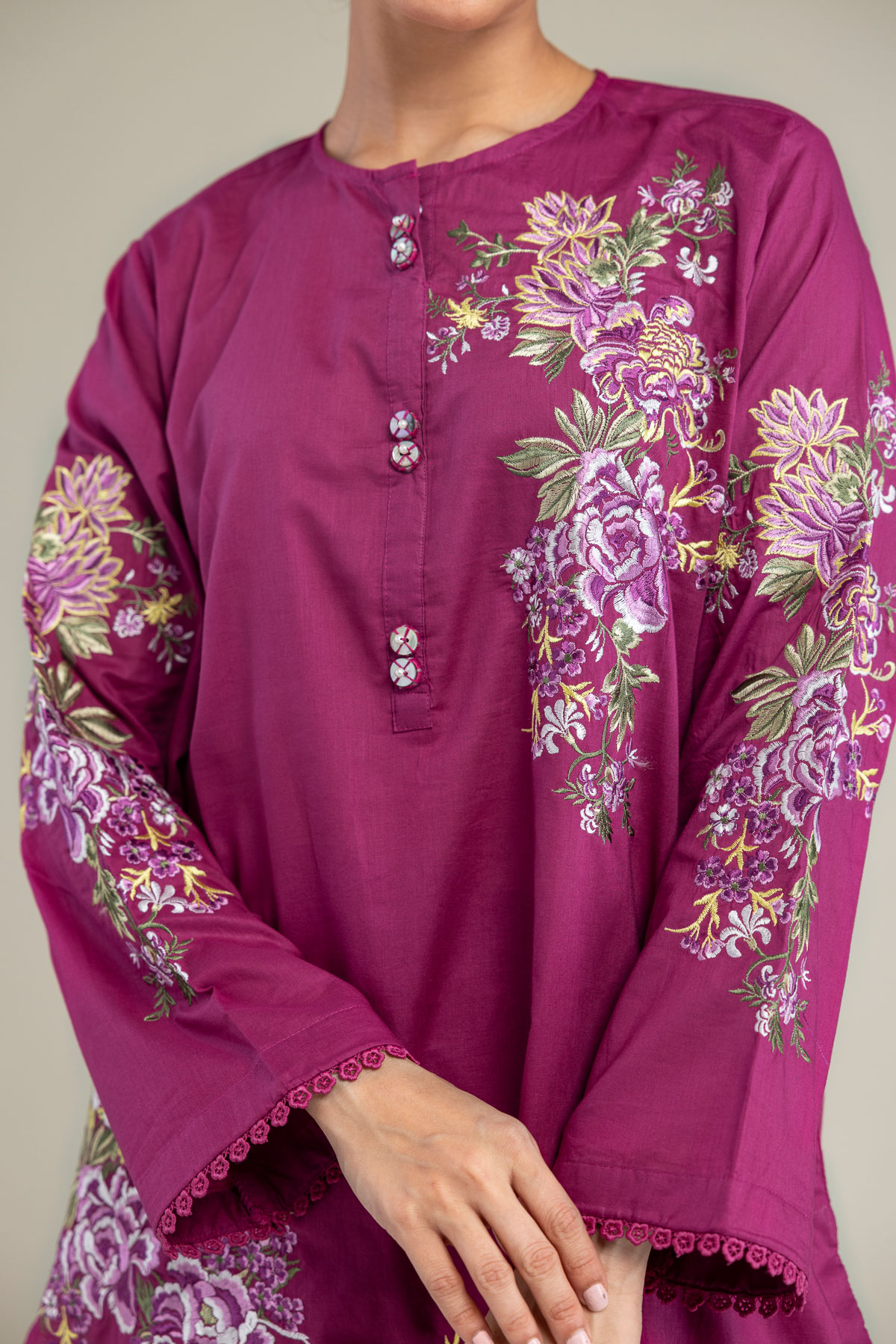 Embroidered Cambric Short Cambric Kurta - 1-26-102-A-F-VG