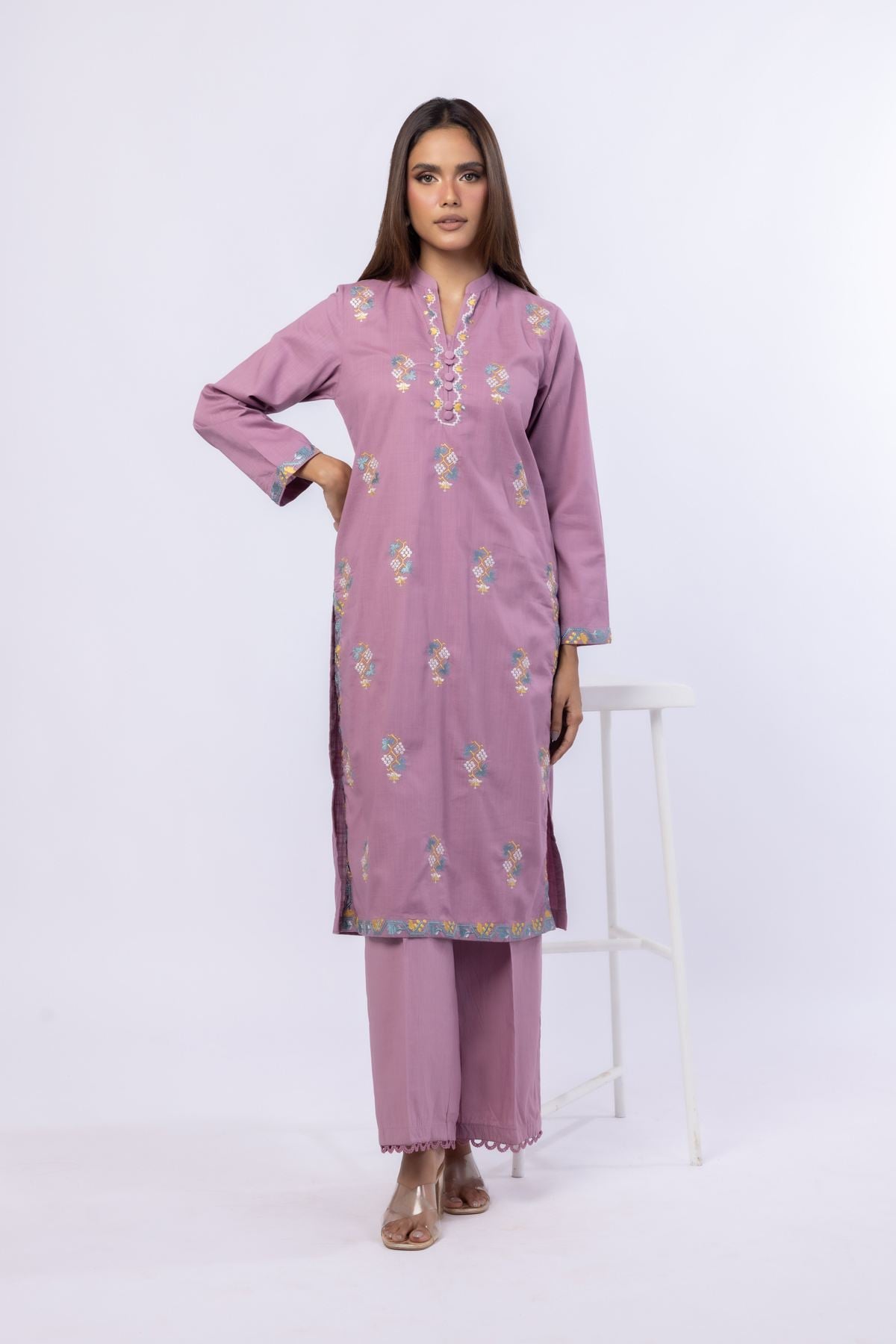 Embroidered Crosshatch Poplin Kurta - 25-09-9S3-03TA-VG