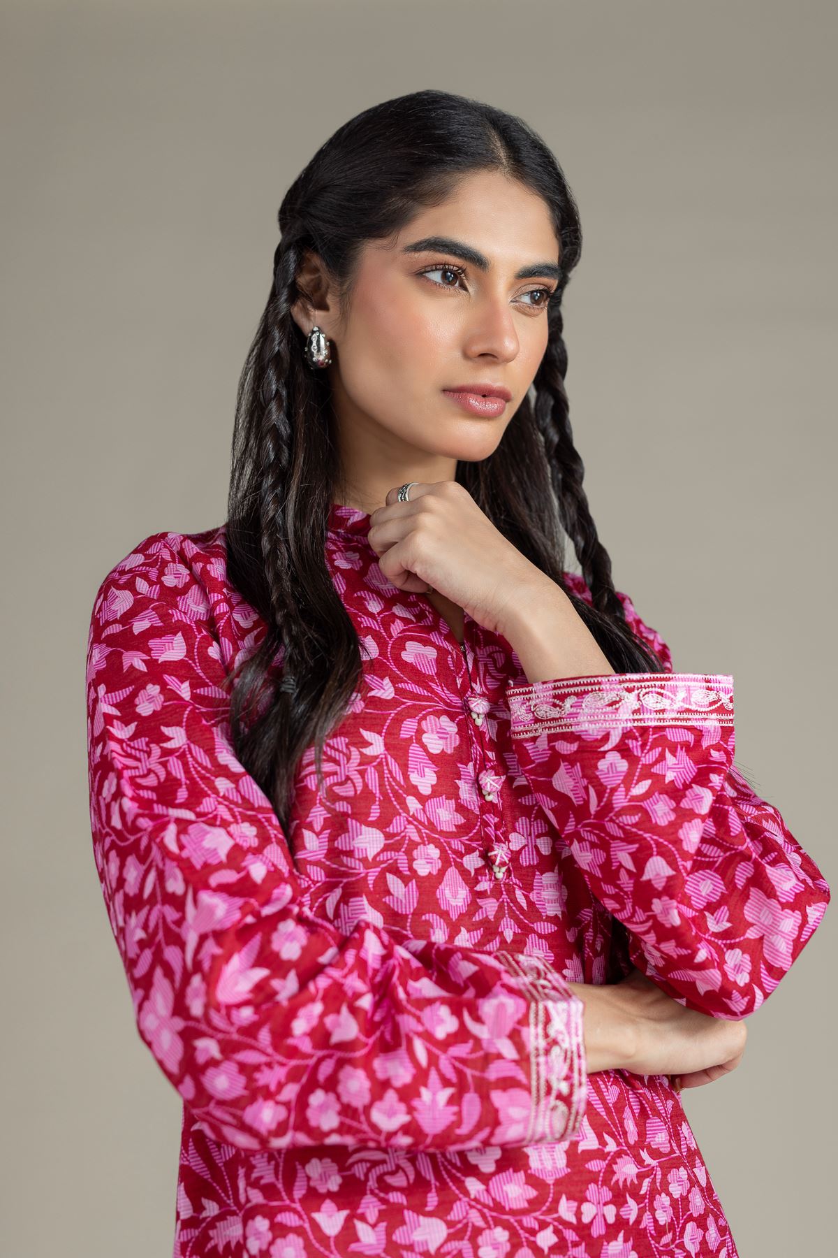 Embroidered Textured Cotton Kurta - 25-04EX18-03TA-VG