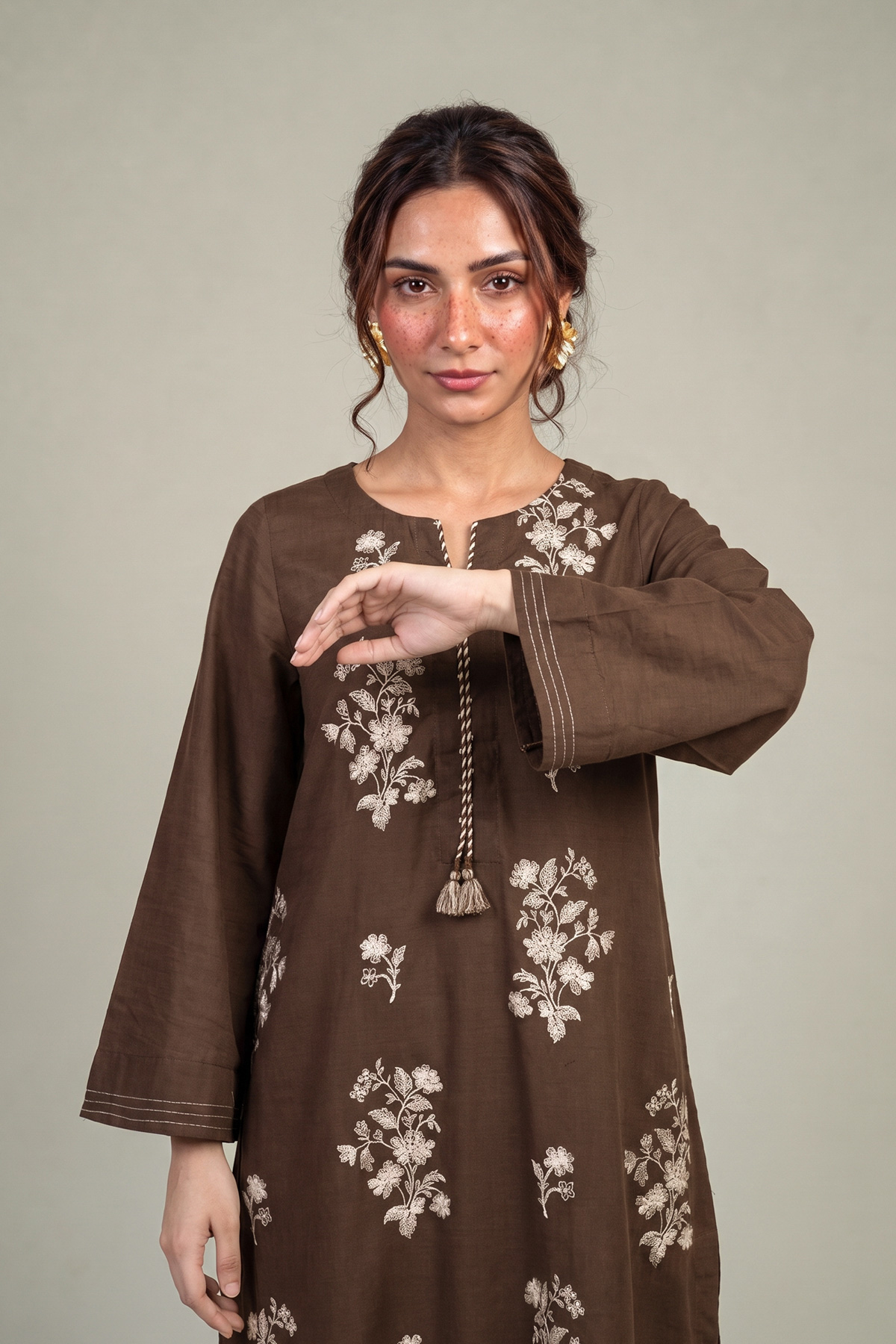 Embroidered Light Khaddar Fabrics 2 Piece | Top and Bottom - 1-26-457-A-C2-VG