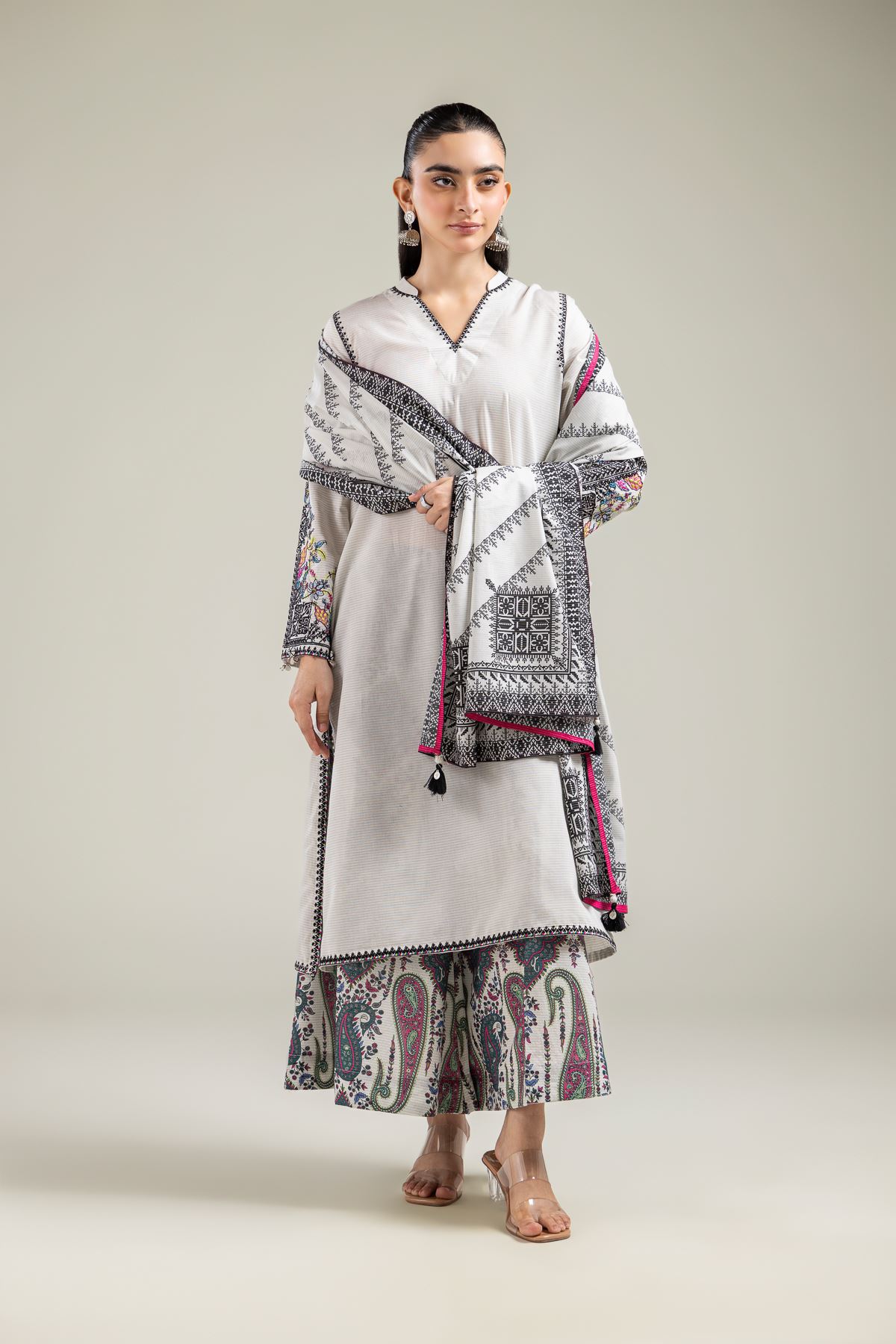 Embroidered Mesuri Paisley Printed Pants - 26-01-2E6-03TA-VG