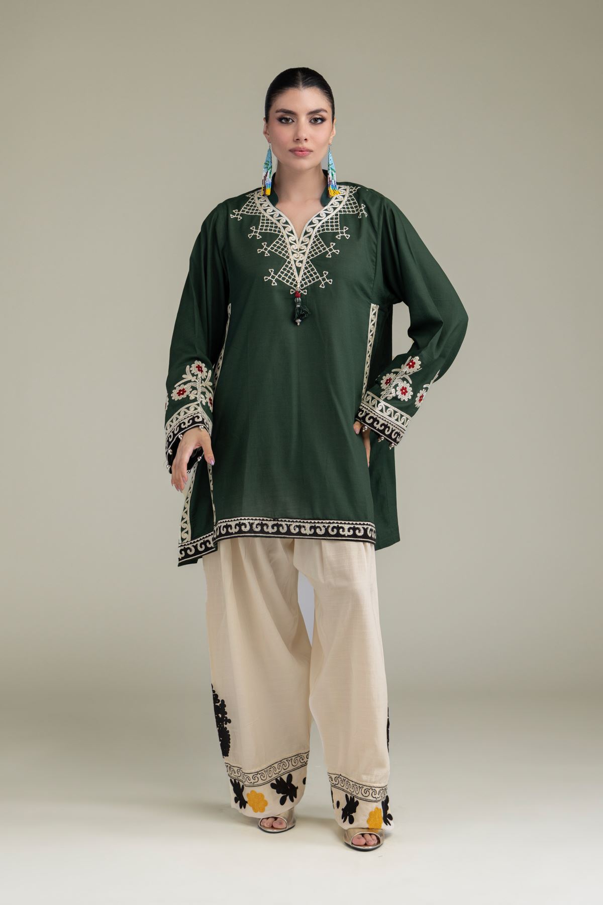 Embroidered Raw Silk Short Silk Kurta - 1-26-238-A-J1-VG