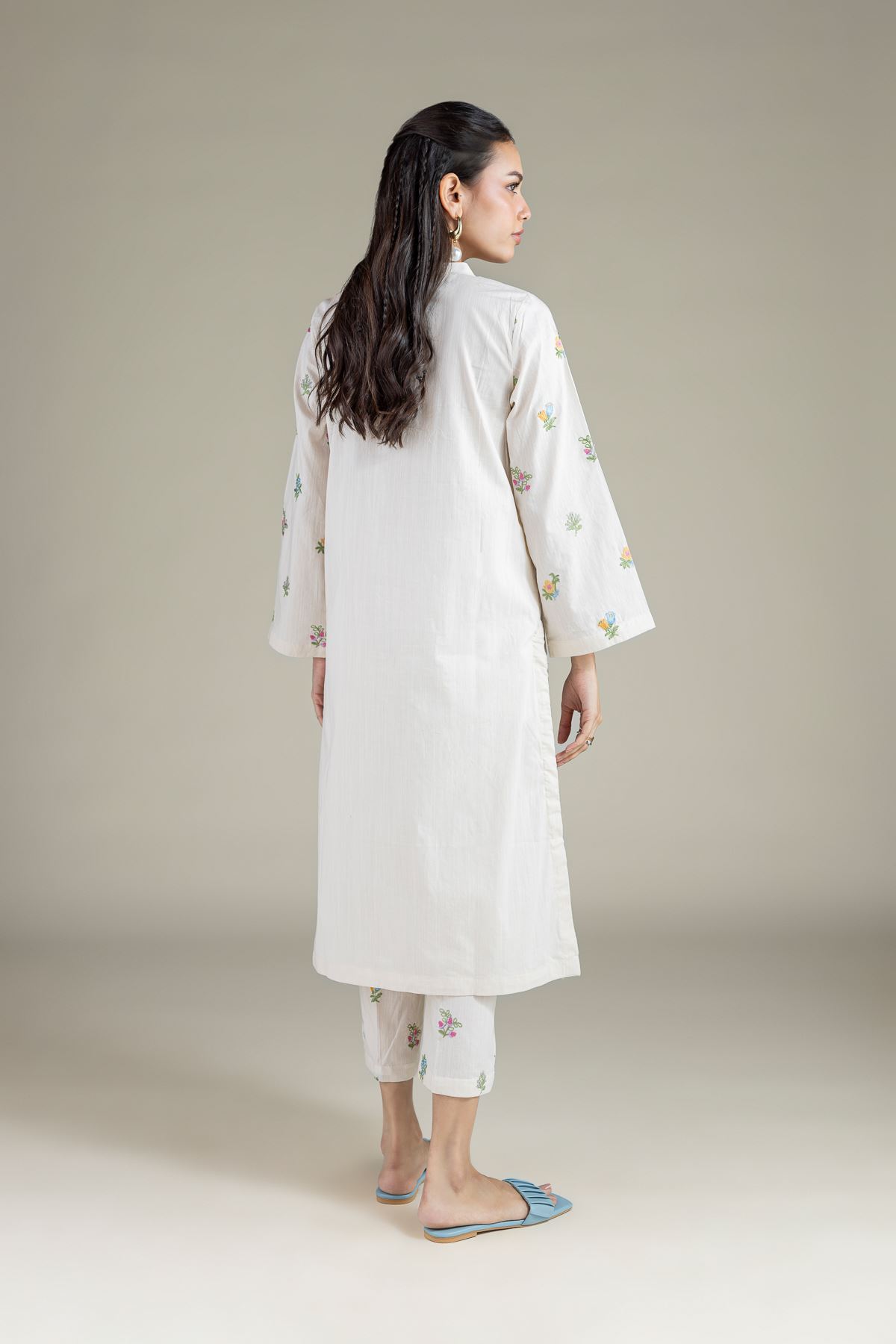 Embroidered Textured Cambric Floral Threadwork Kurta - 1-26-108-A-F-VG