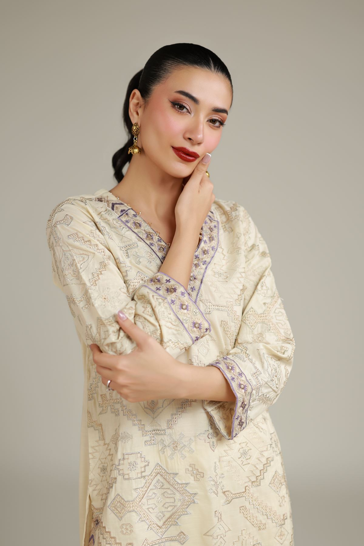 Embroidered Raw Silk Geometric Silk Kurta - 1-26-108-A-F-VG