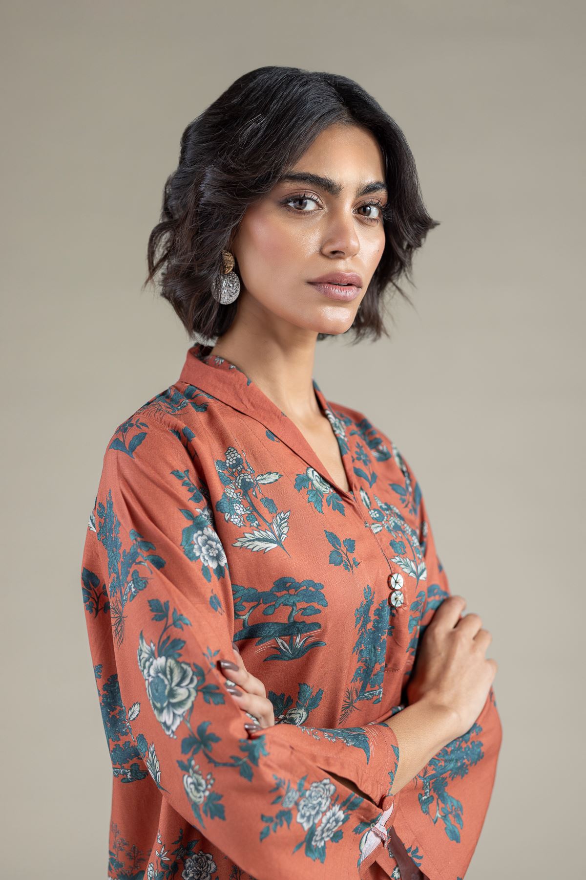 Printed Raw Silk Kurta - 25-10-11E9-07TB-VG