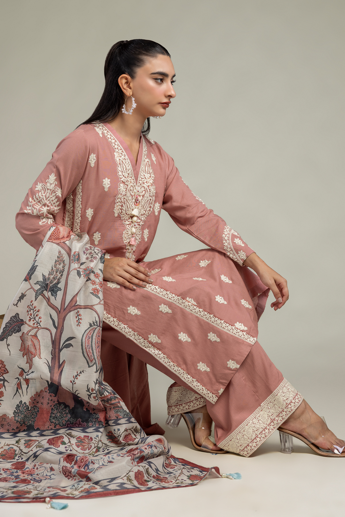 Embroidered Polyester Silk Floral Silk Dupatta - 2-26-308-A-G1-VG