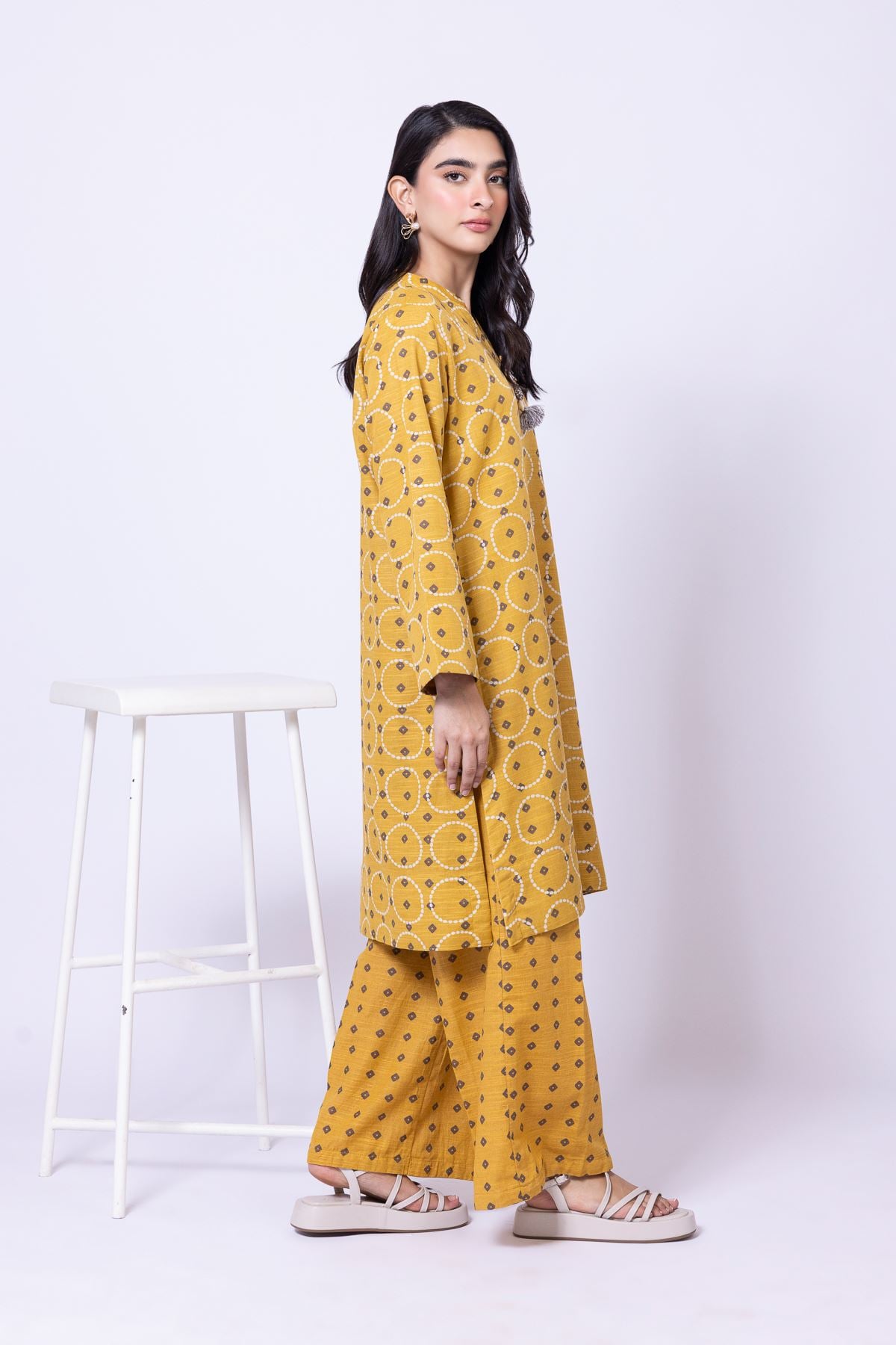 Printed Khaddar Geometric Relaxed Pants - 25-09-11E13-07TA-VG