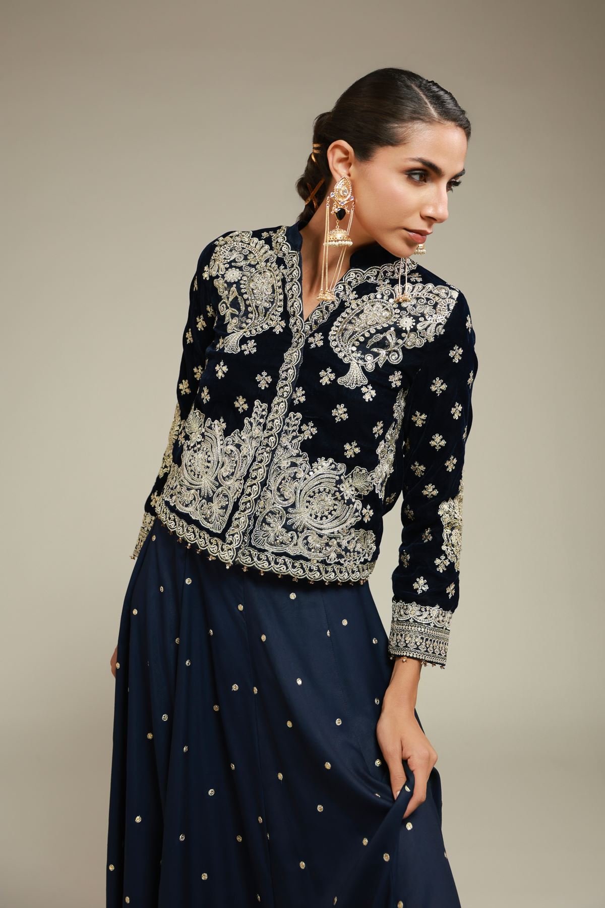 Embroidered Raw Silk Pants - 25-12-12S4-10TA-VG