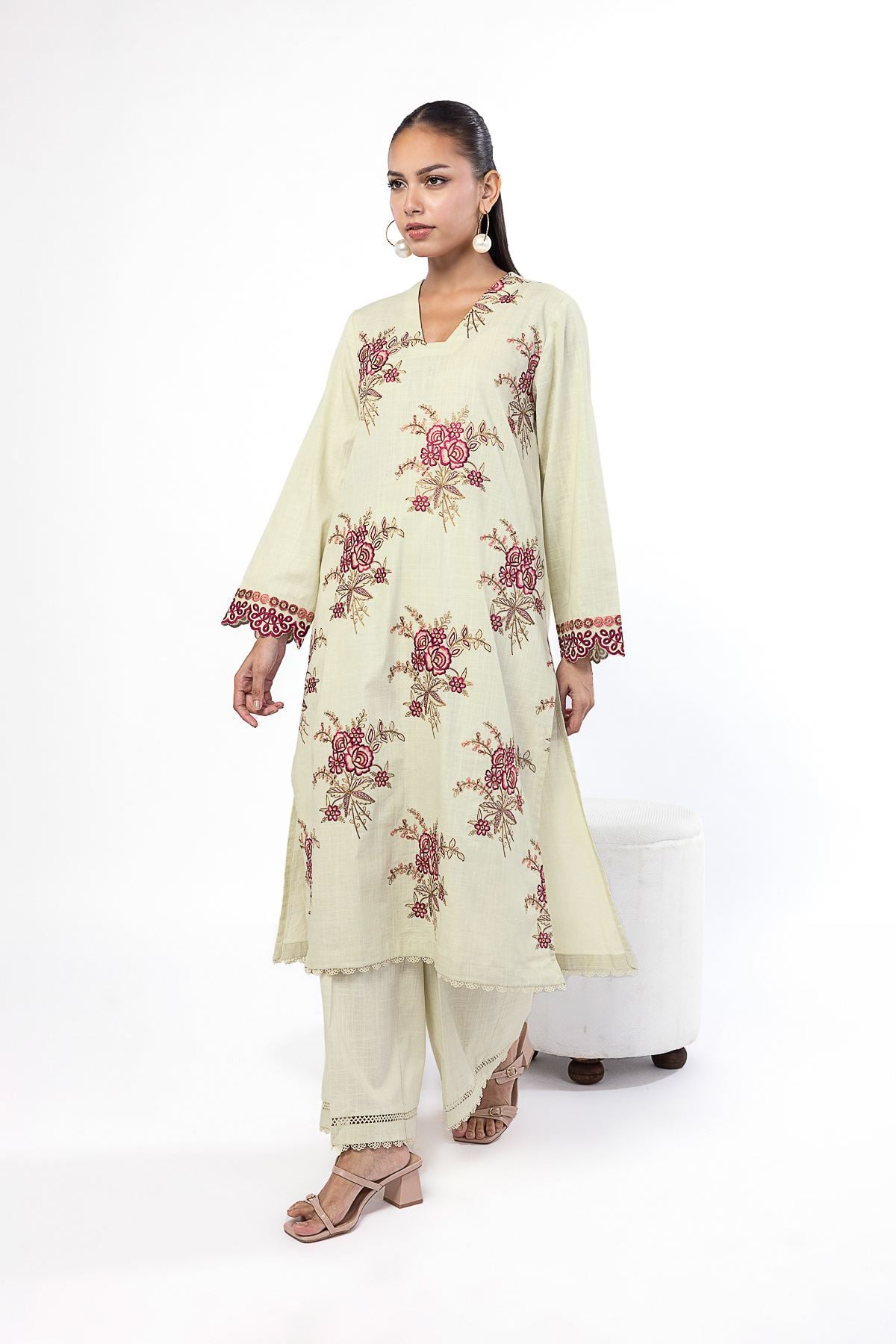 Embroidered Crosshatch Fabrics 2 Piece | Top and Bottom - LK08A-VG