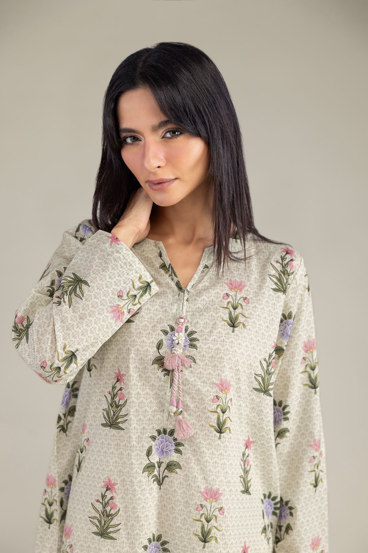 Printed Cambric Floral Cambric Kurta - 1-26-102-A-F-VG