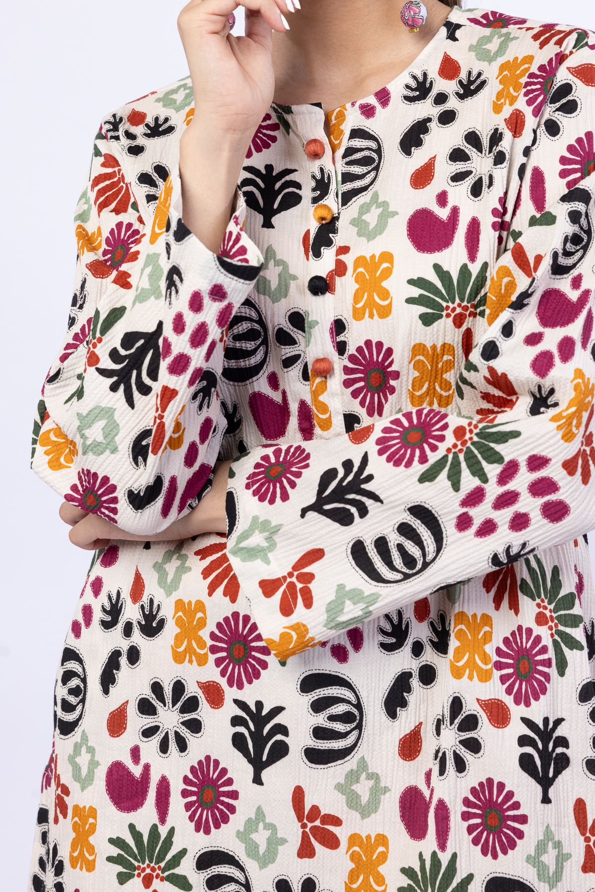 Printed Ripple Crinkle Kurta - 25-08-8E1-03TA-VG