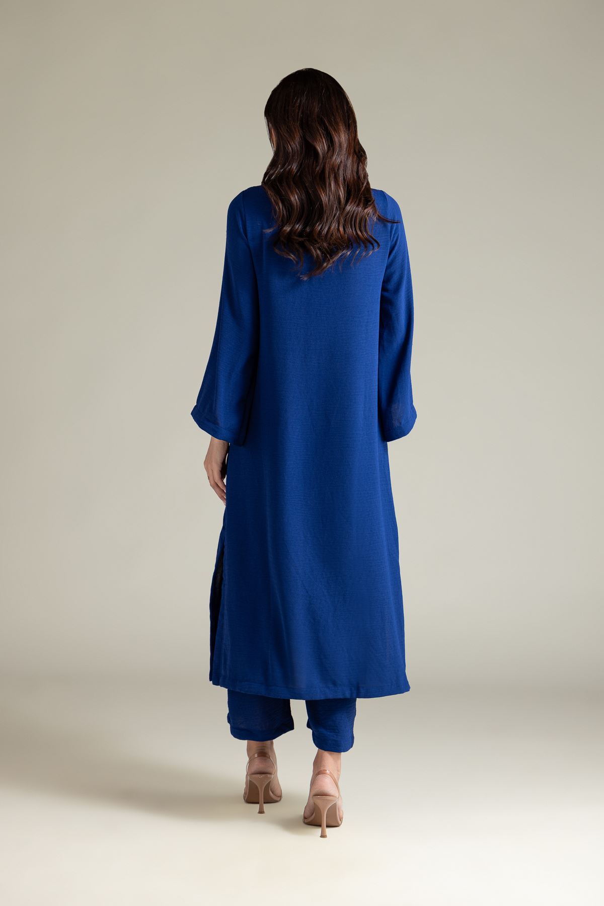 Dyed Blended Crinkle Short Blue Kurta - T-A112-26-103EF2-VG