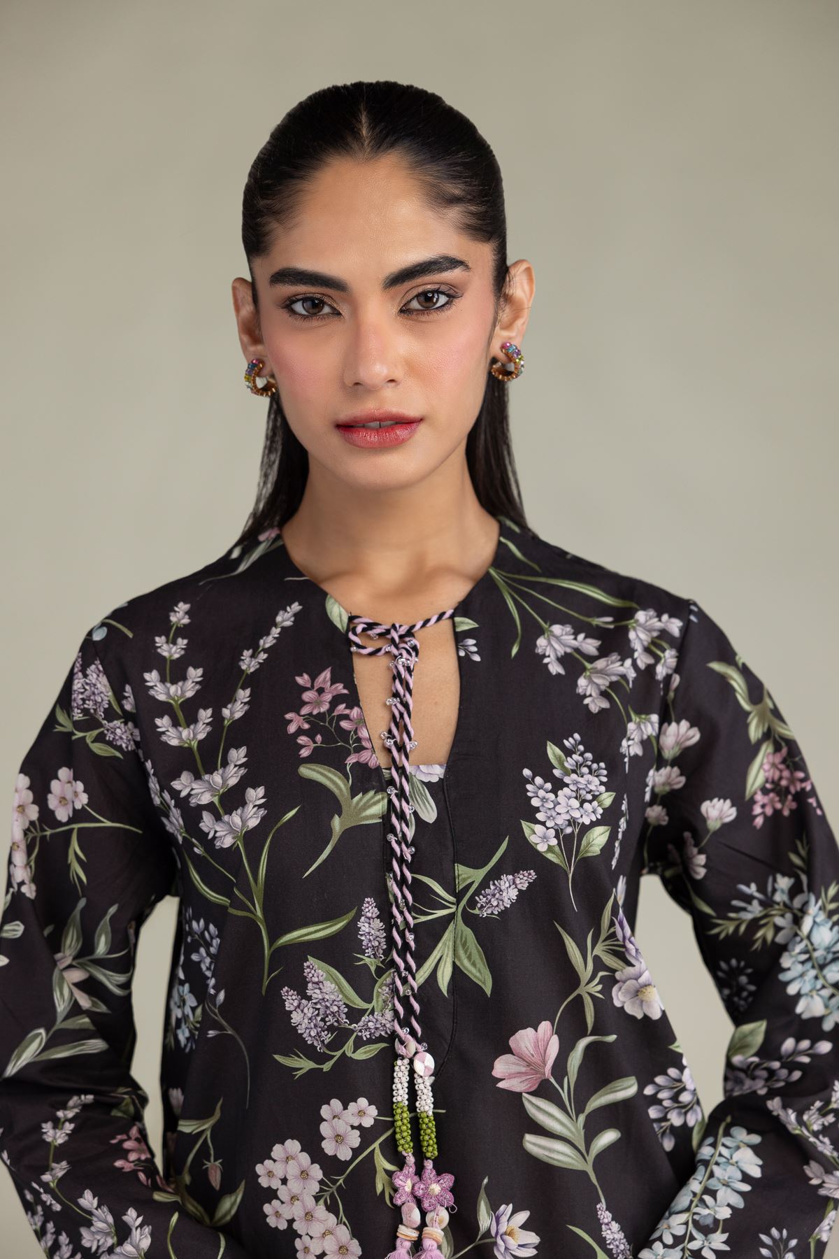 Printed Cotton Viscose Black Floral Kurta - 1-26-102-A-F-VG