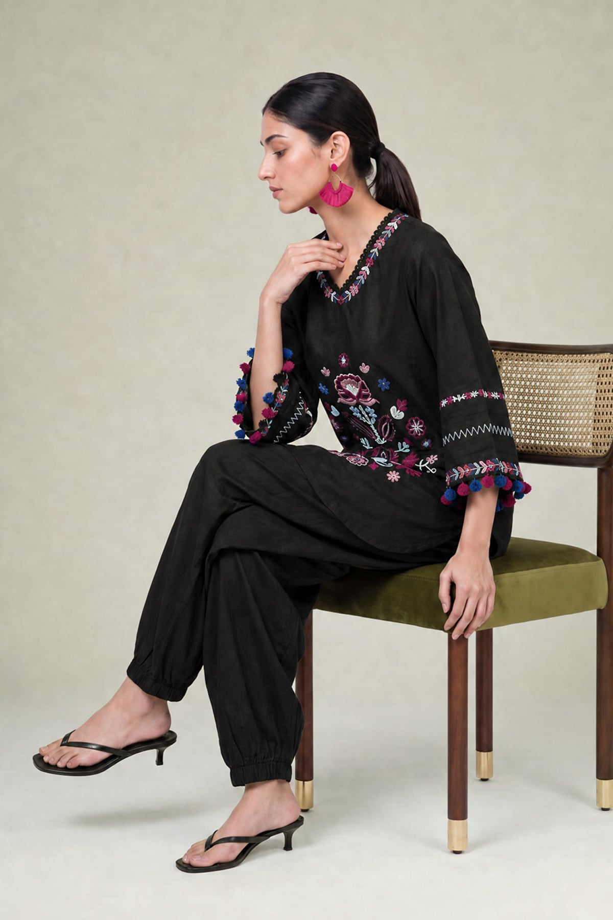 Embroidered Cambric Floral Black Kurta - 1-26-102-A-F-VG