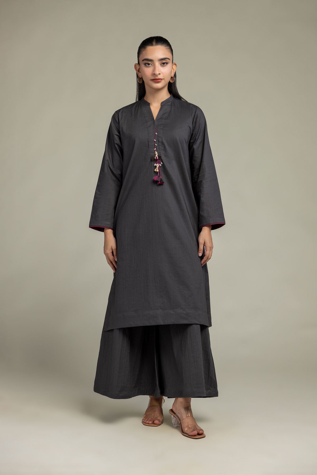 Dyed Cotton Crinkle Solid V-Neck Kurta - 1-26-102-A-F-VG