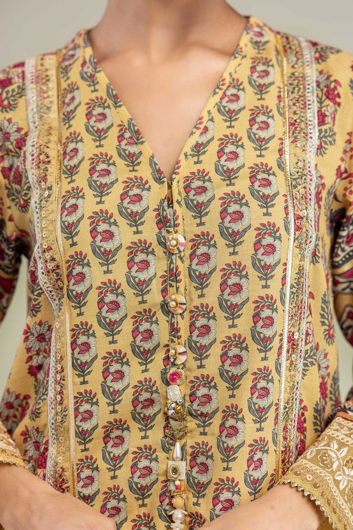 Embroidered Raw Silk Floral Silk Kurta - 1-26-102-A-F-VG