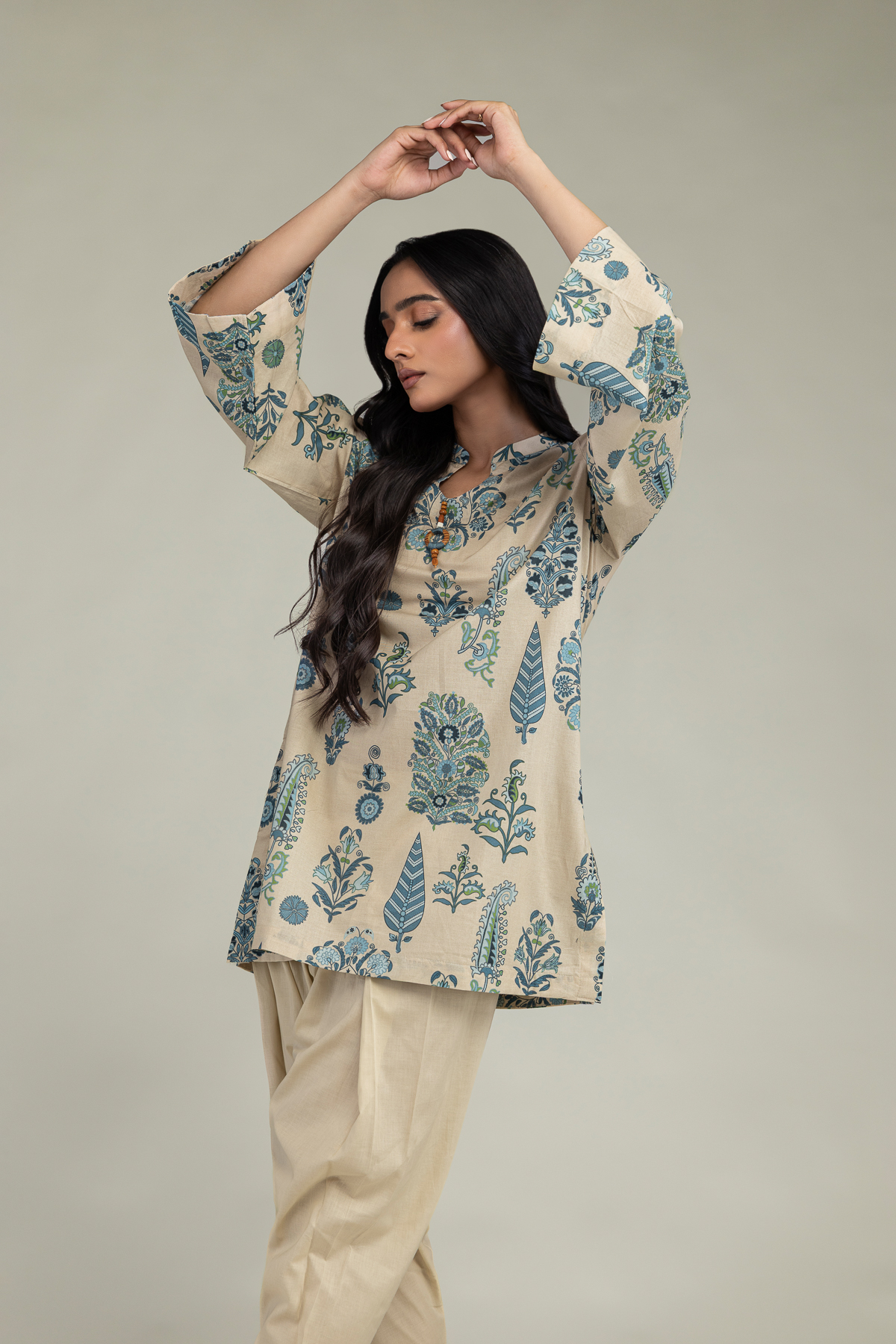 Printed Cambric Floral Cambric Kurta - 2-26-303-C-A1-VG