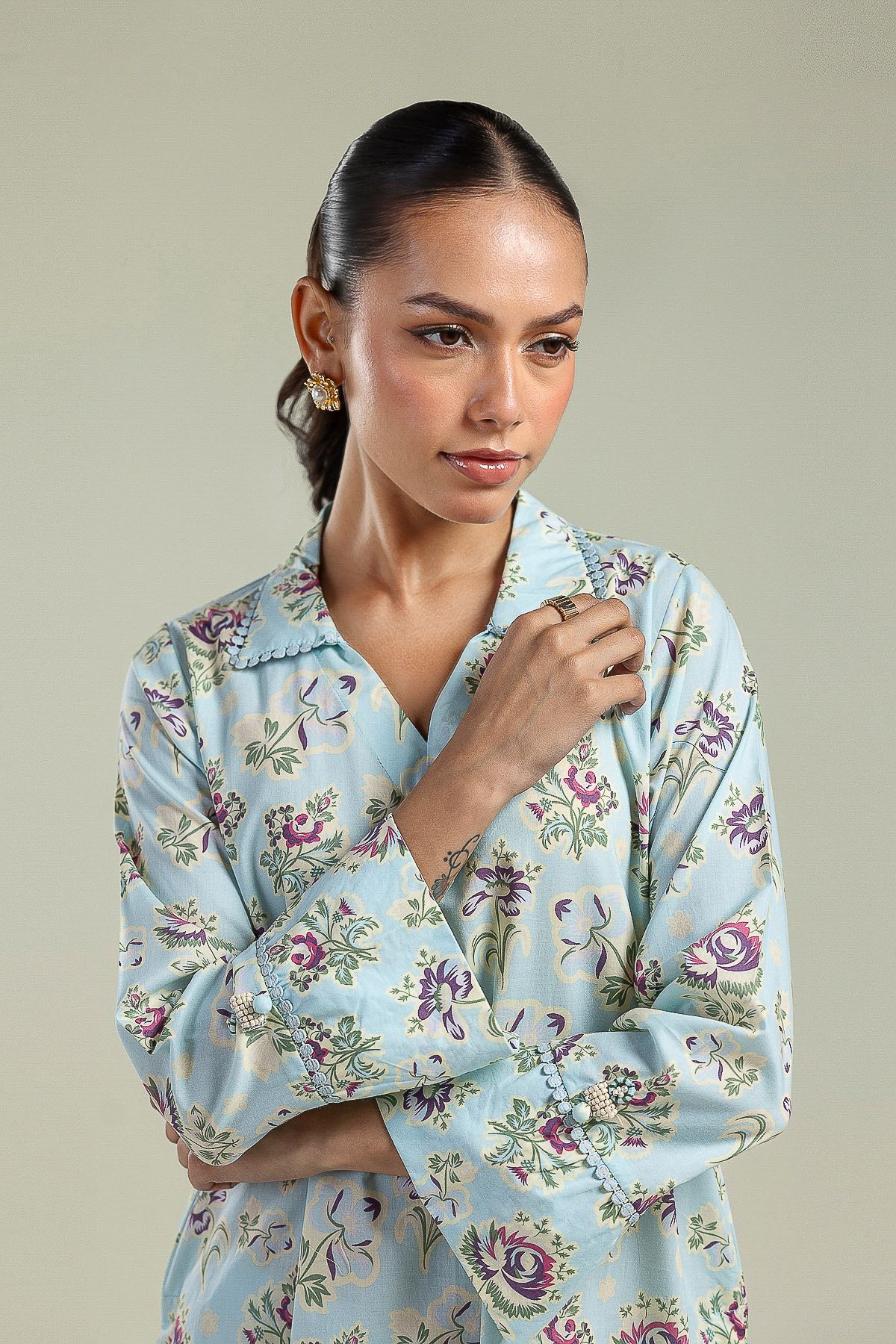 Printed Cambric Blue Cambric Kurta - 1-26-201-A-A-VG
