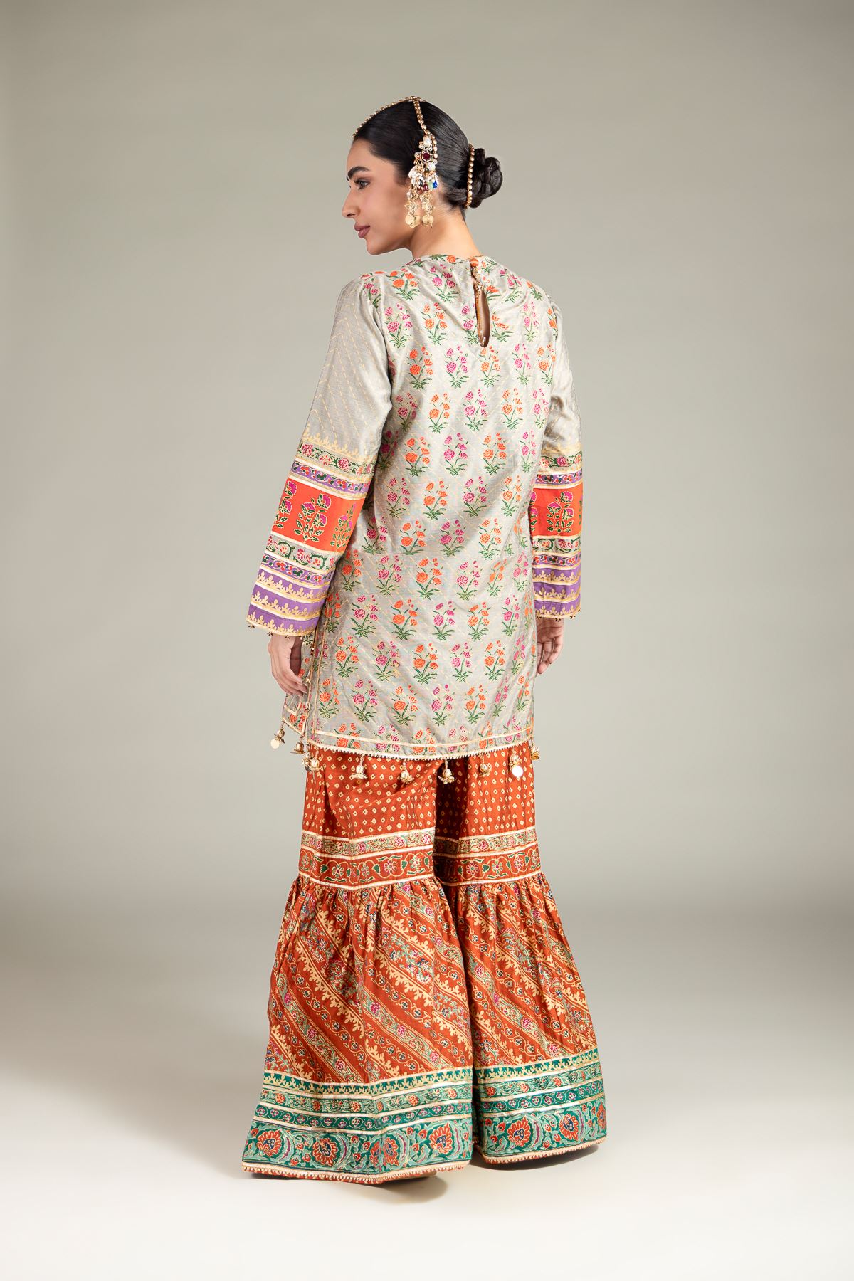 Printed Raw Silk 3 Piece Co-ord Set - 5-26-103-F-F-VG