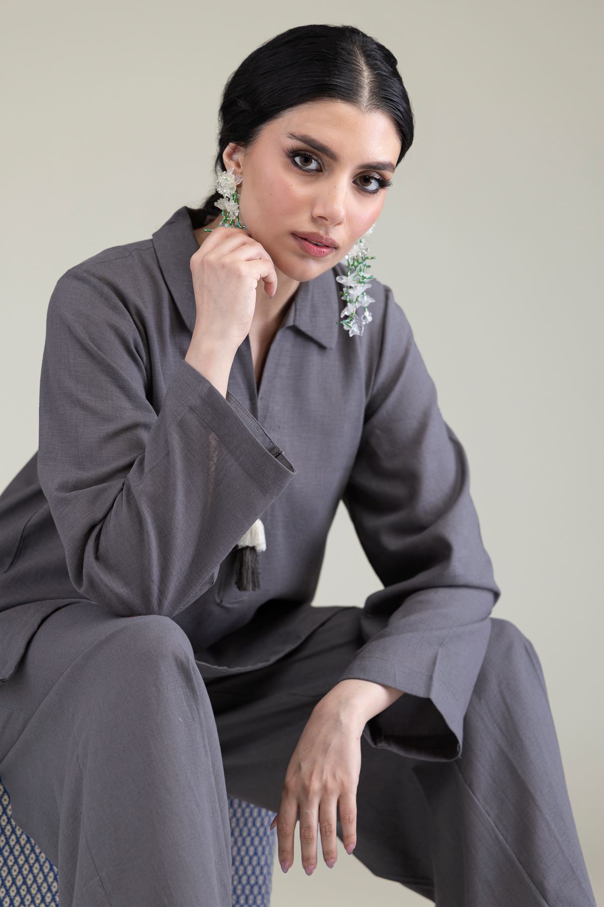Dyed Blended Linen Solid Linen Kurta - 1-26-238-A-E1-VG