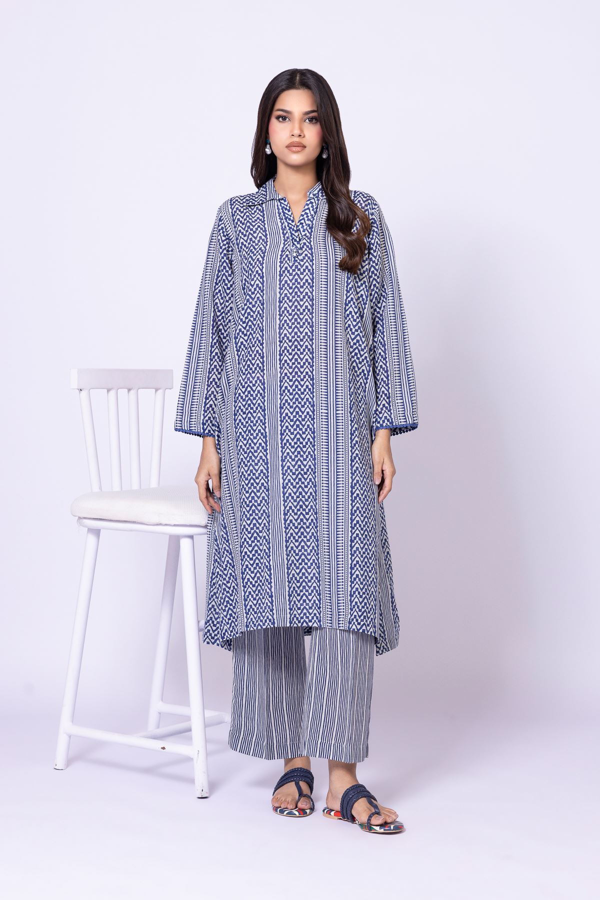 Printed Textured Cotton Kurta - 25-09-11E14-08TA-VG