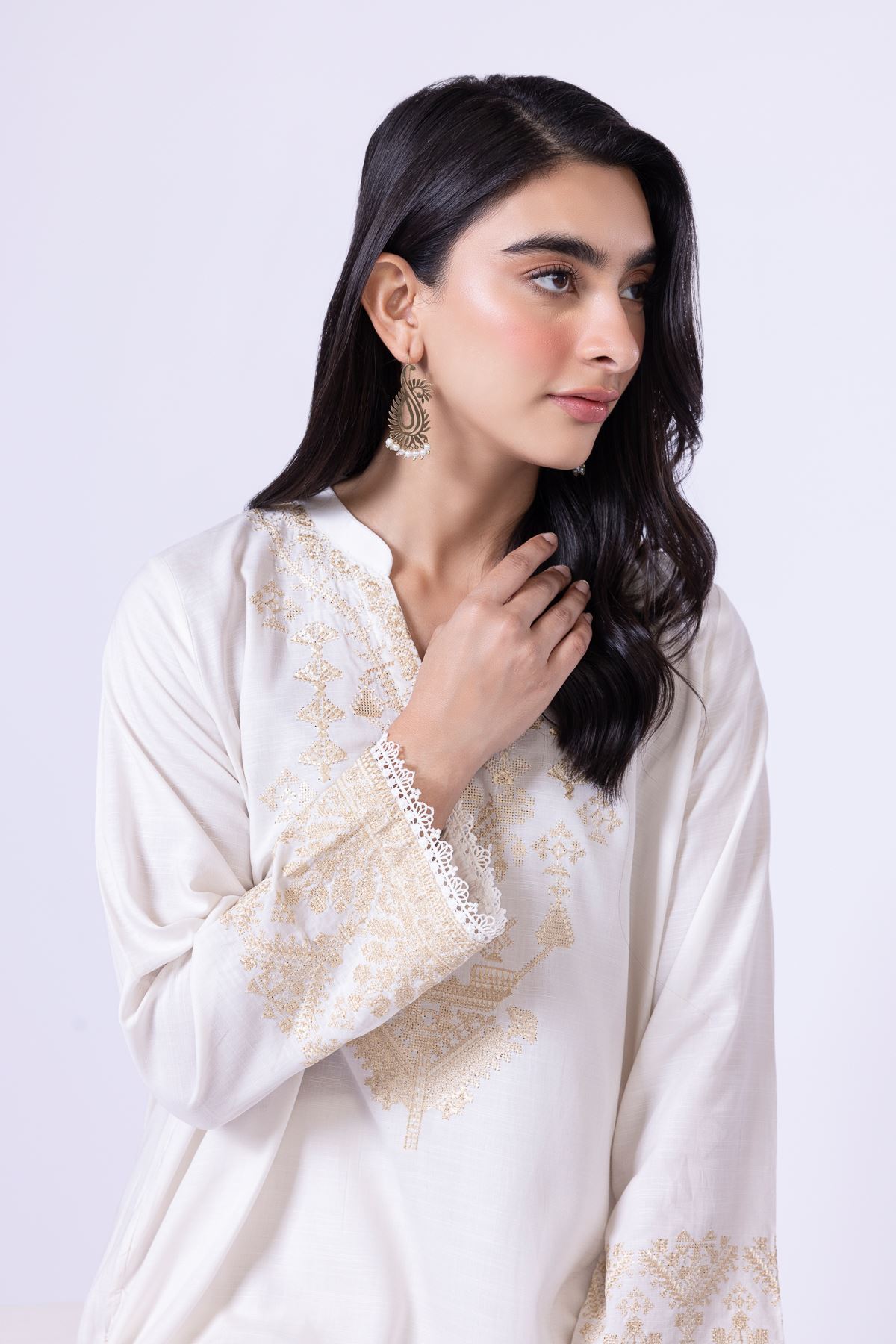 Embroidered Dull Raw Silk Kurta - 25-09-11E3-07TA-VG