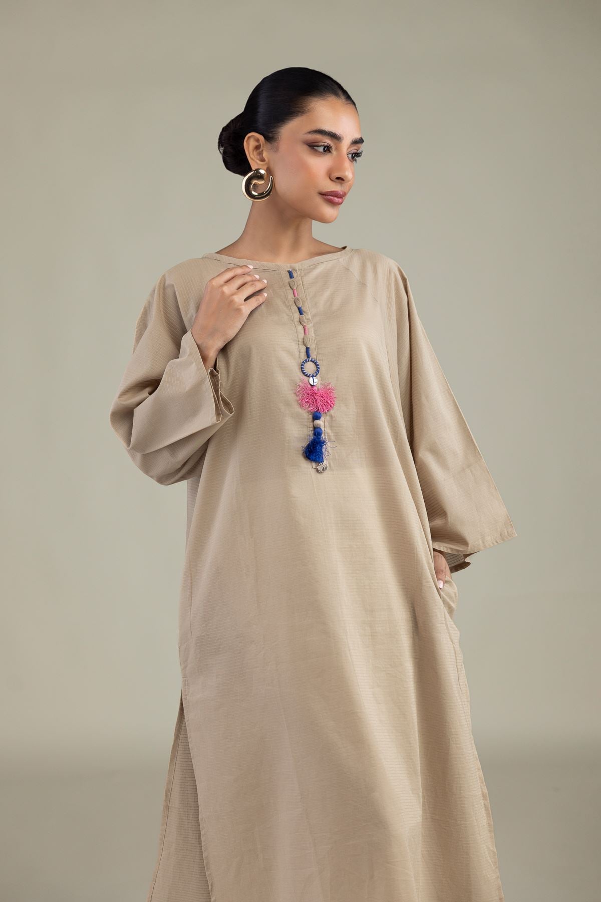 Dyed Textured Cotton Beige Cotton Kurta - B1-2-26-106-A-C-VG