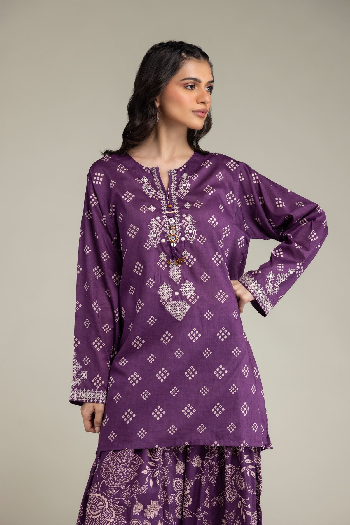 Embroidered Cambric Fabrics 2 Piece | Top and Bottom - 1-26-102-A-F-VG