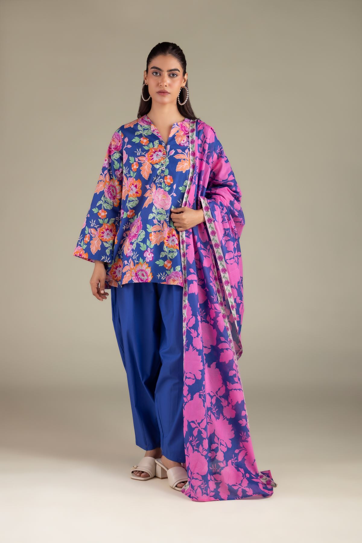 Printed Lawn Floral Summer Dupatta - 1-26-111-A-B-VG
