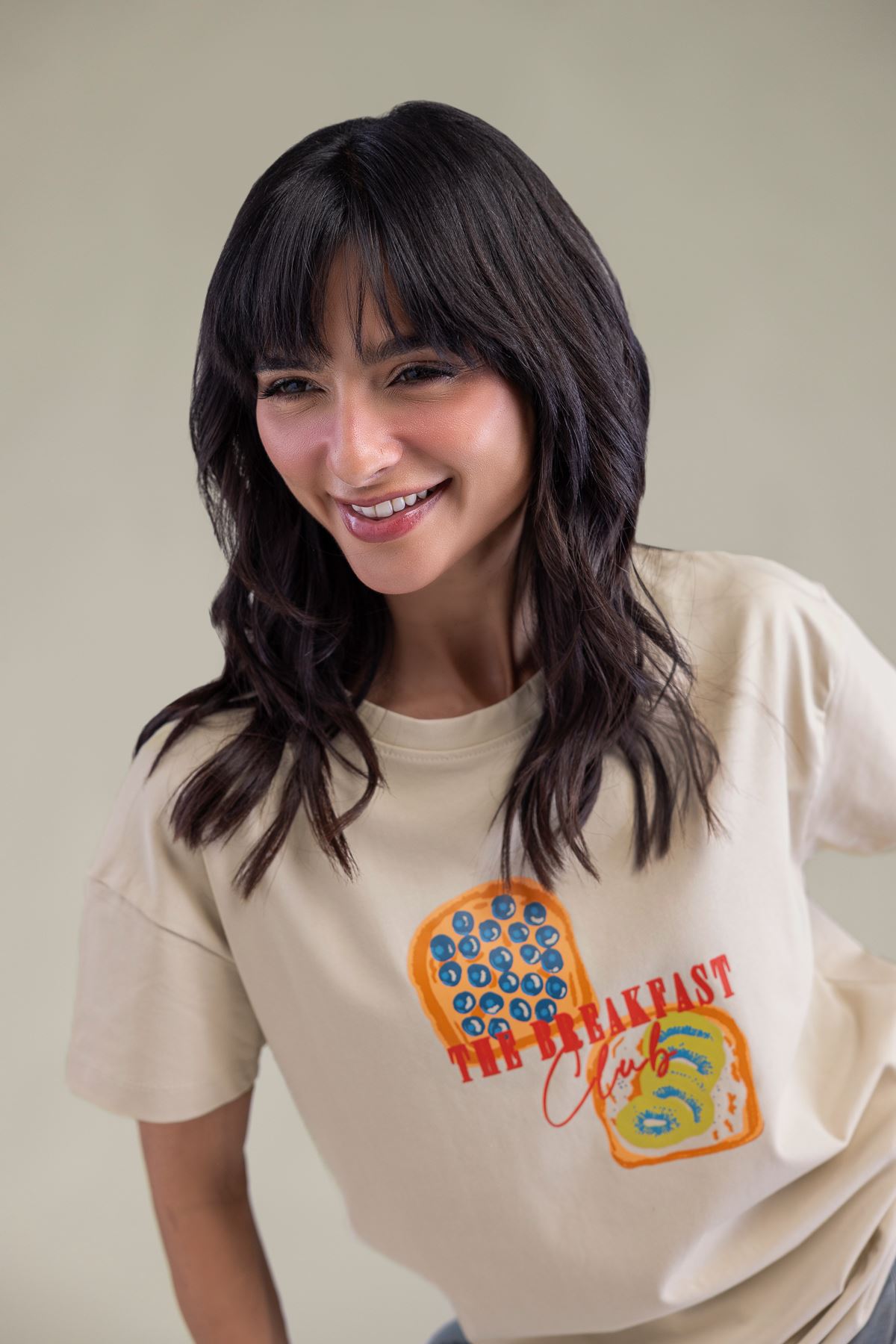 Embroidered Lycra Jersey Short Beige T-Shirt - 3-26-204-A-F1-VG