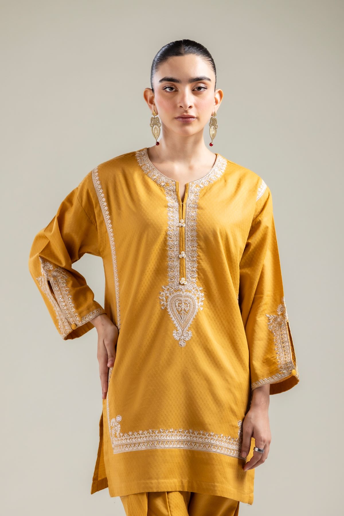 Embroidered Cotton Dobby Embroidered Cotton Kurta - T-A22-26-122FI1-VG