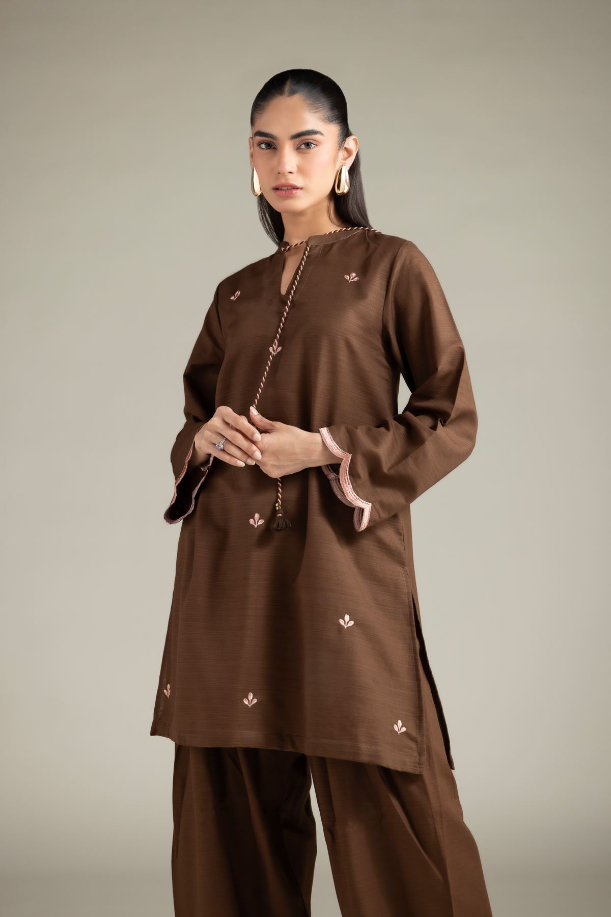 Embroidered Textured Cotton Kurta - 1-26-125-A-E-VG