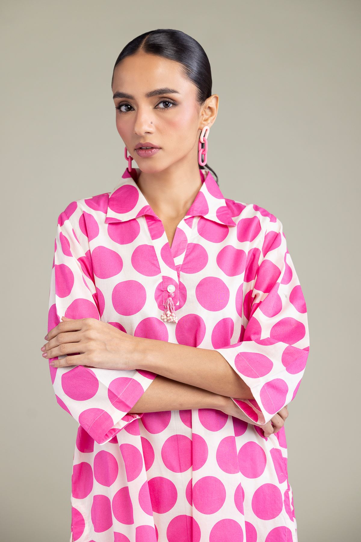 Printed Cambric V-Neck Cambric Kurta - 1-26-206-A-D1-VG