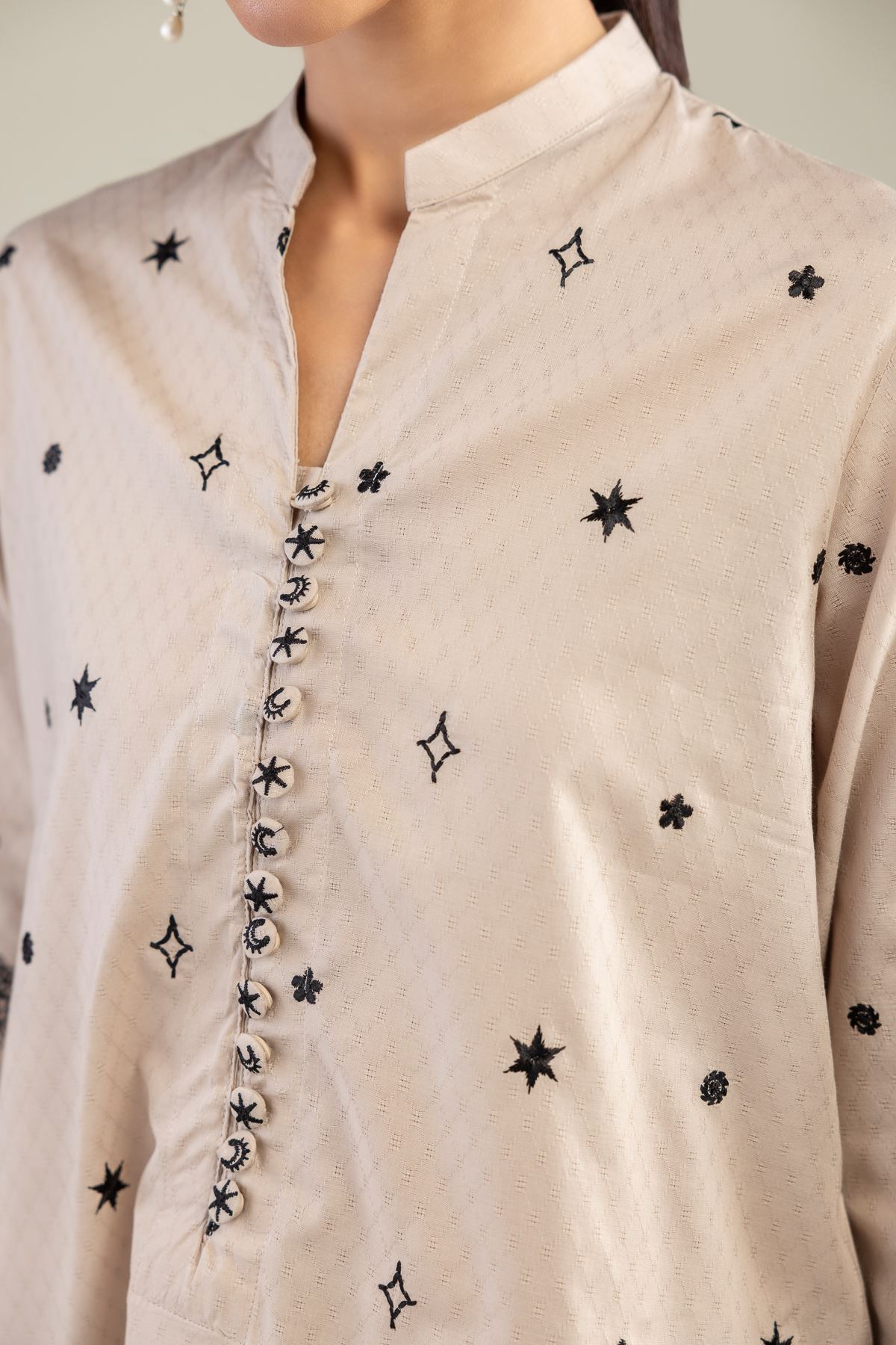 Embroidered Cotton Dobby Beige Floral Kurta - 8-26-213-A-B1-VG