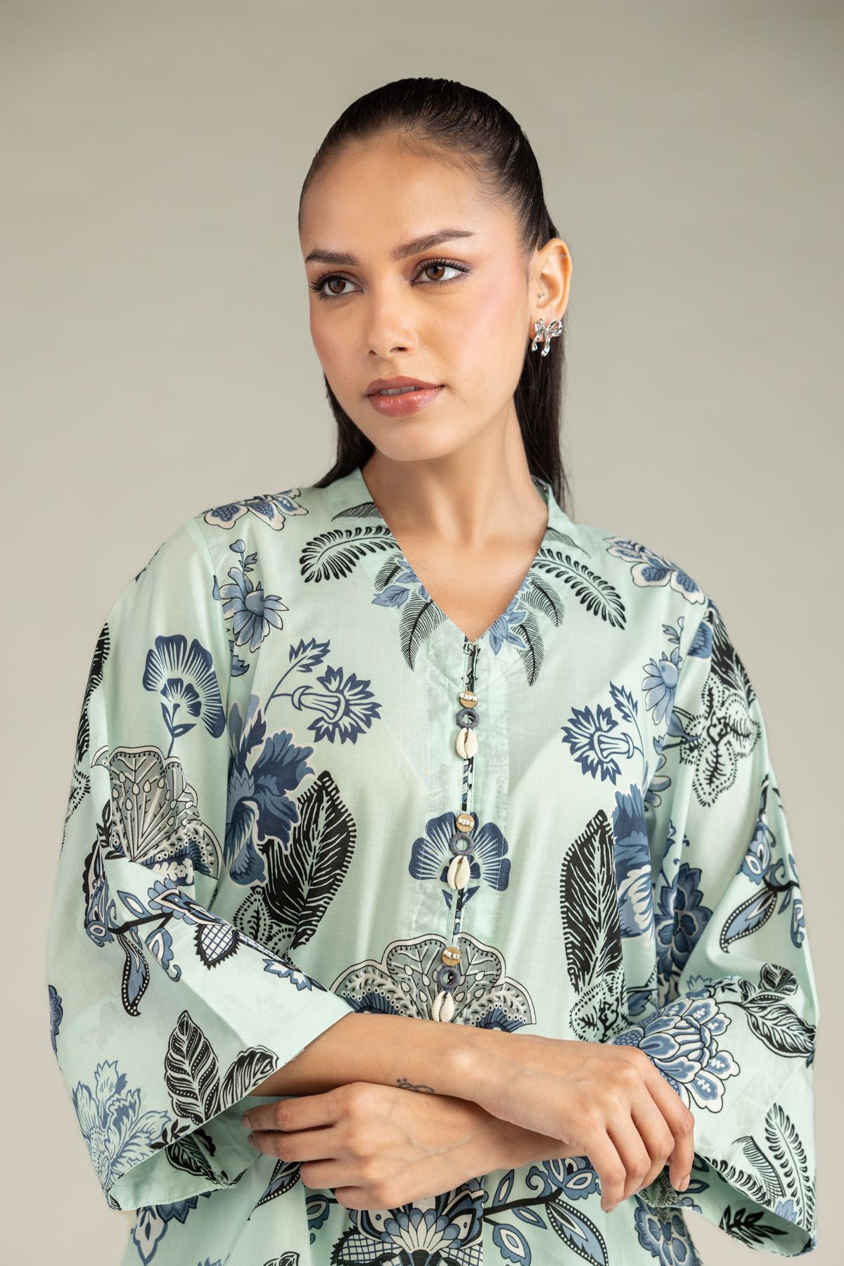 Printed Cambric Floral Cambric Kurta - 1-26-229-B-F1-VG