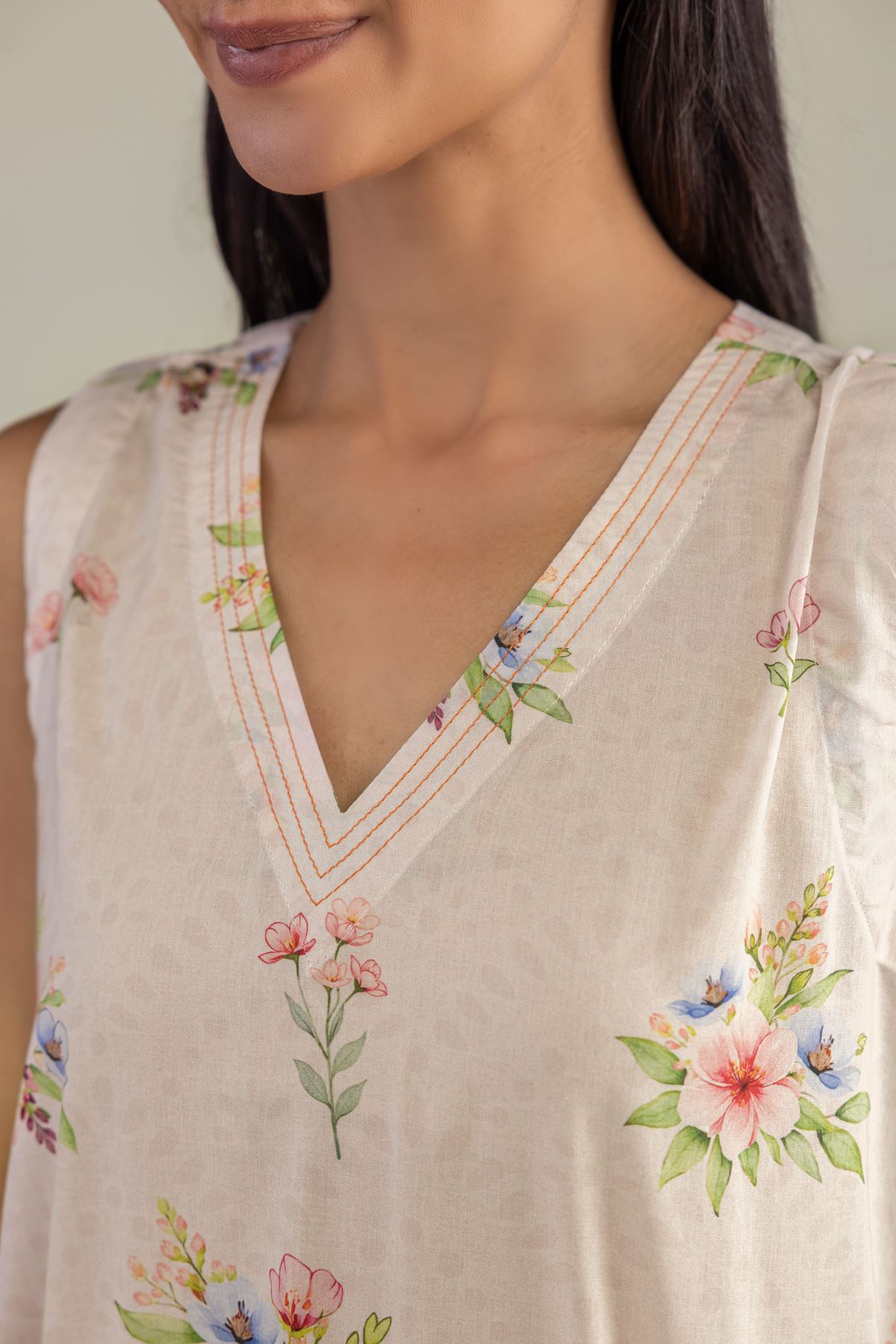 Printed Cambric Sleeveless Cambric Kurta - 12-26-301-A-E1-VG