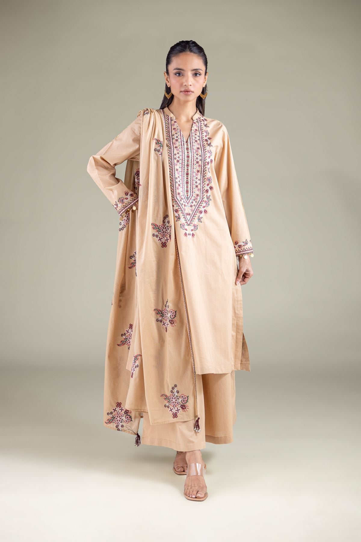 Embroidered Lawn Floral Draped Dupatta - 1-26-112-A-D-VG