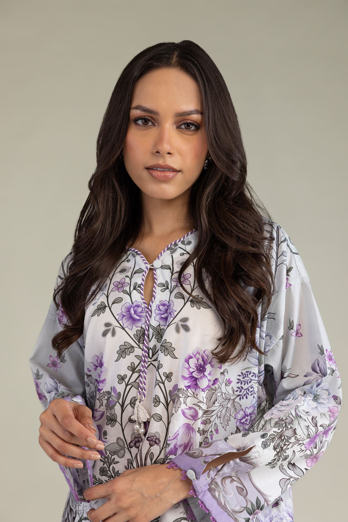 Printed Cambric Floral Cambric Kurta - 1-26-229-B-F1-VG
