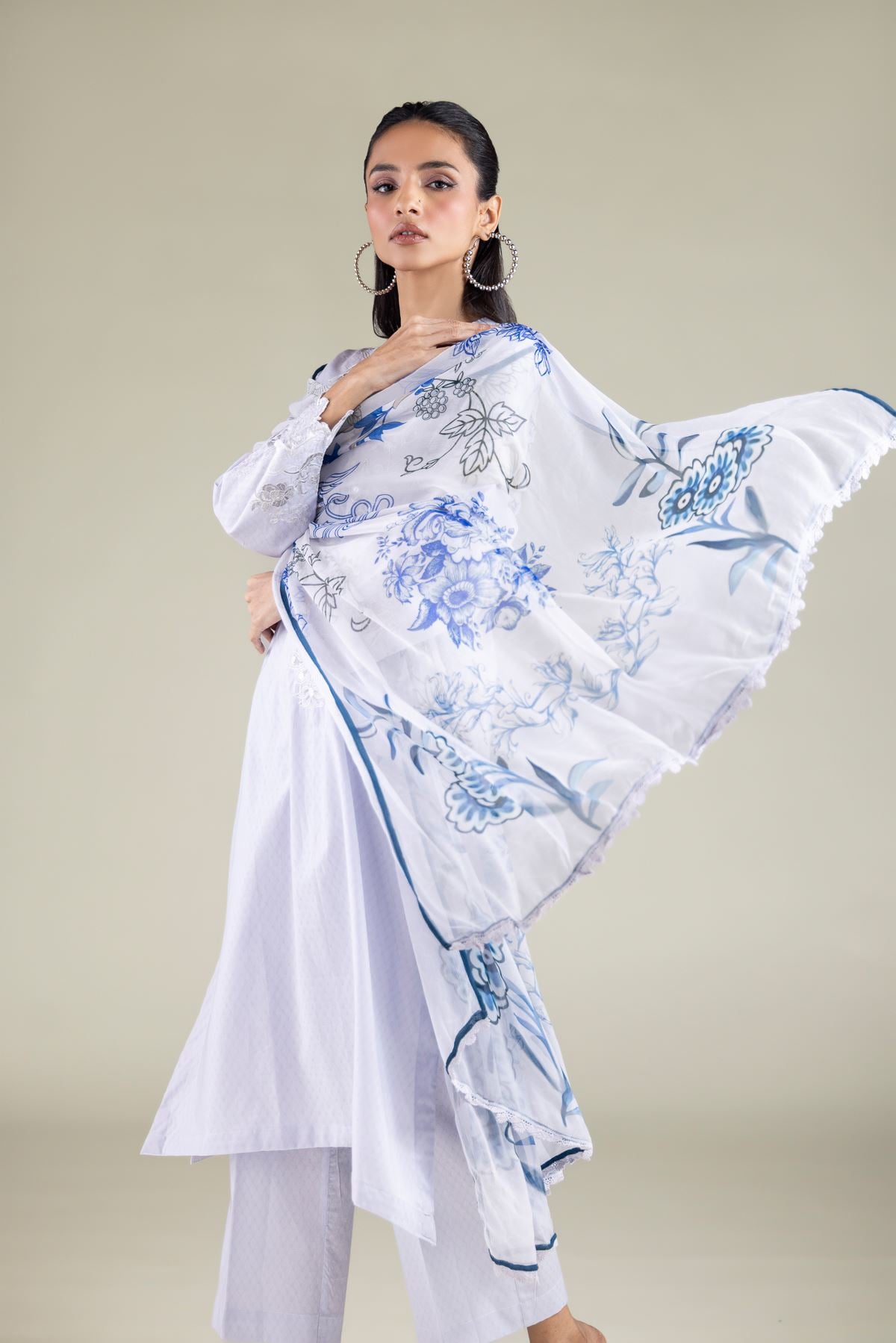 Embroidered Chiffon Leaf Pattern Dupatta - 1-26-146-A-C-VG