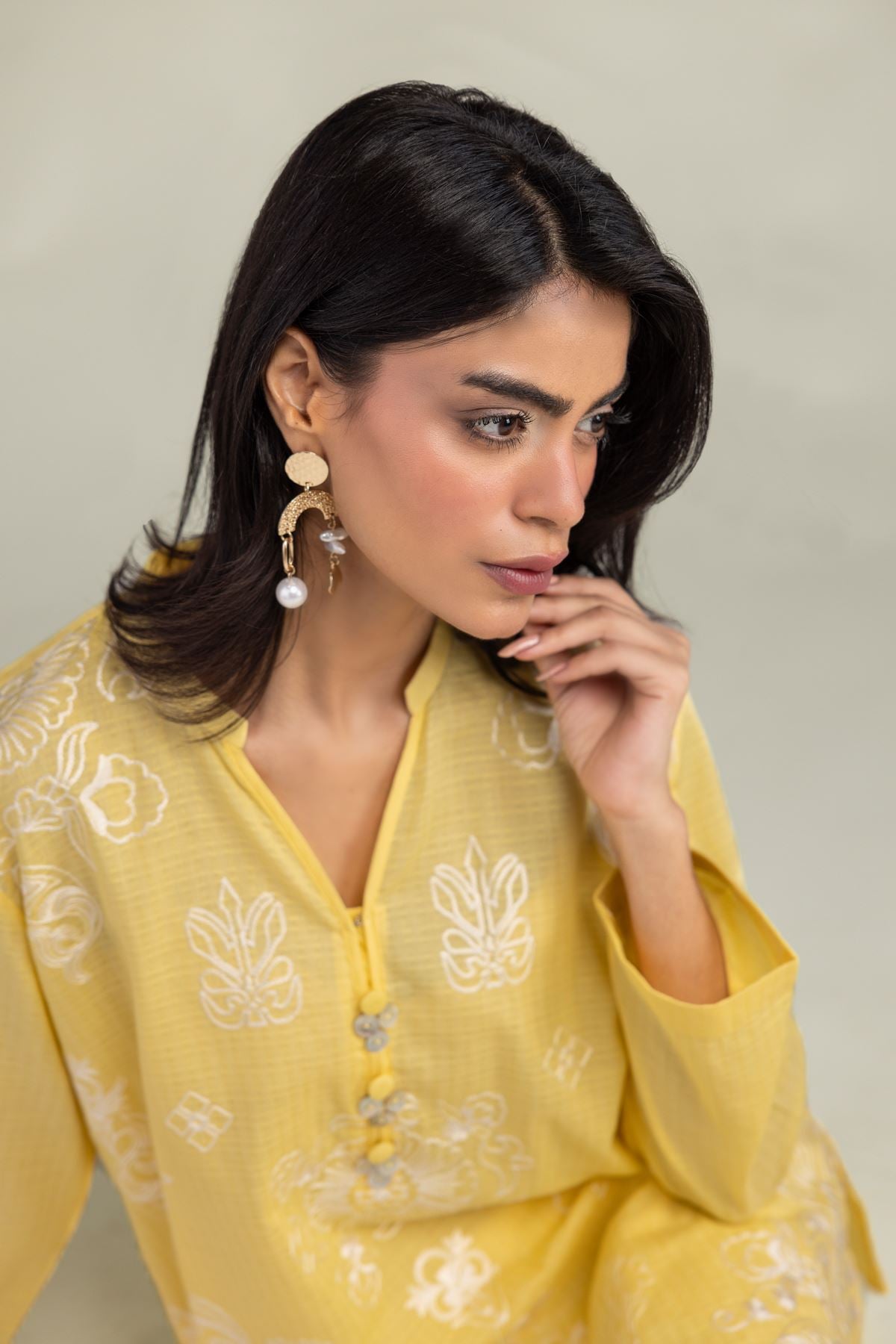 Embroidered Cotton Dobby Yellow Floral Kurta - 8-26-303-A-C1-VG