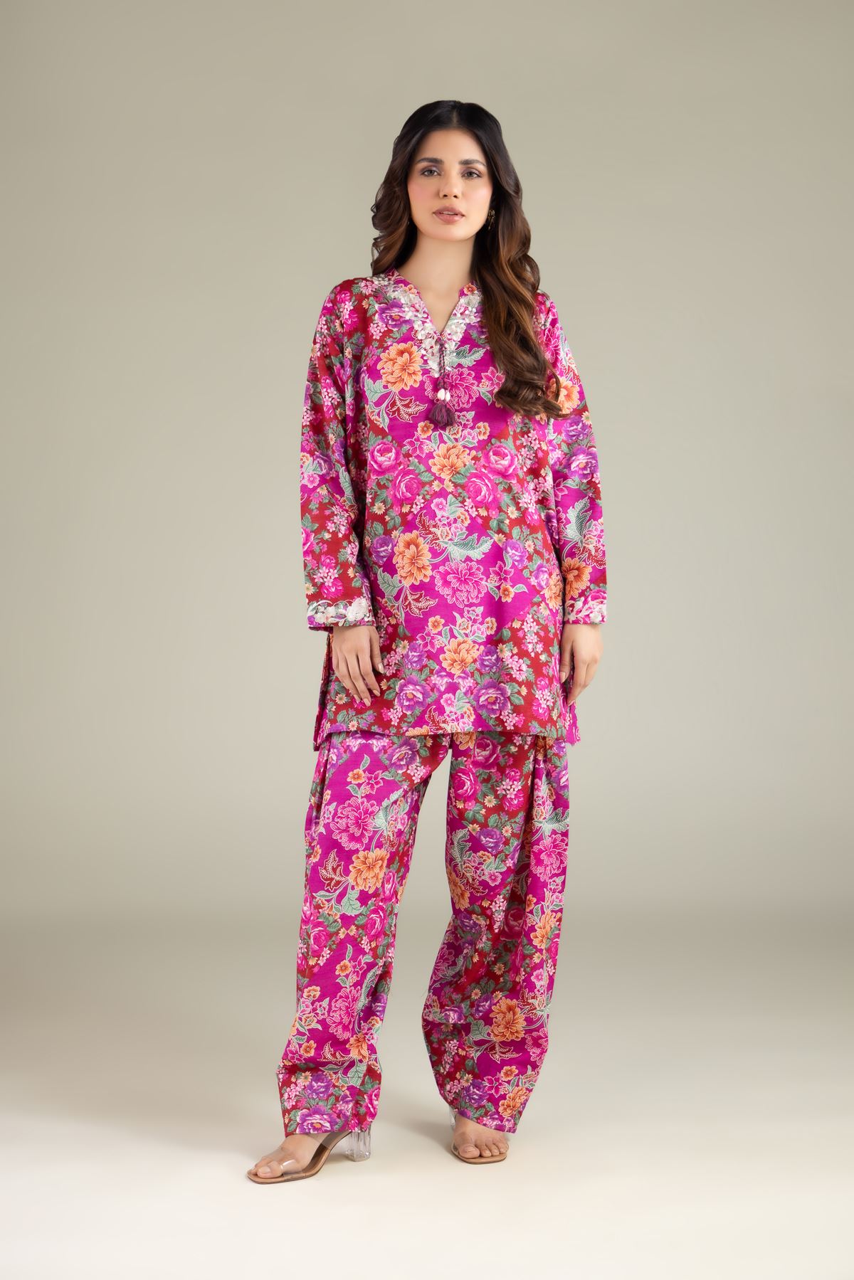 Embroidered Textured Cotton Floral Tassel Kurta - 1-26-101-A-D-VG
