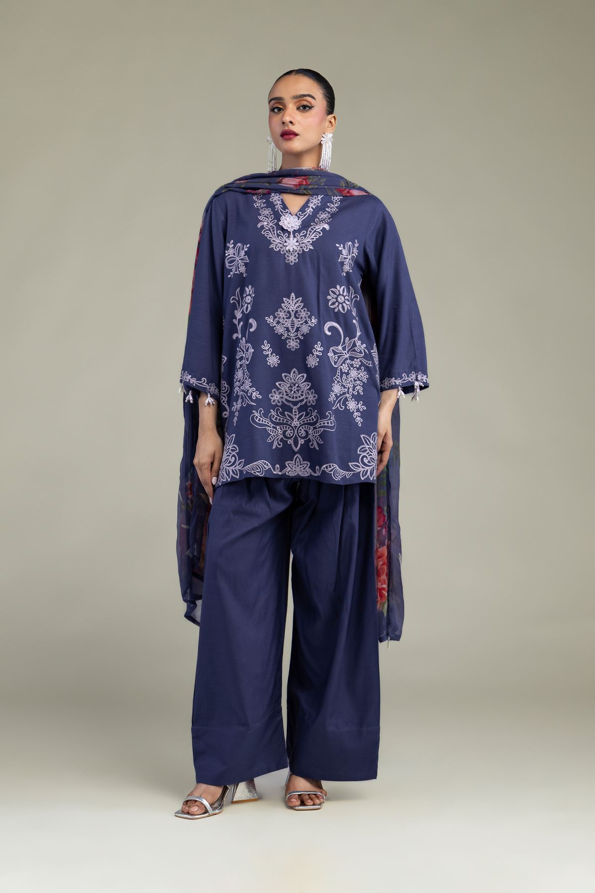 Embroidered Chiffon Floral Chiffon Dupatta - 2-26-304-C-H1-VG