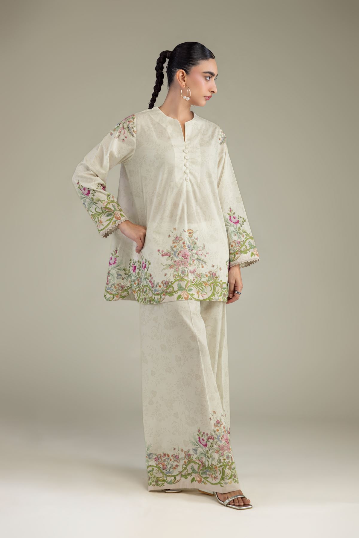 Printed Cambric Short V-Neck Kurta - 1-26-250-B-H1-VG