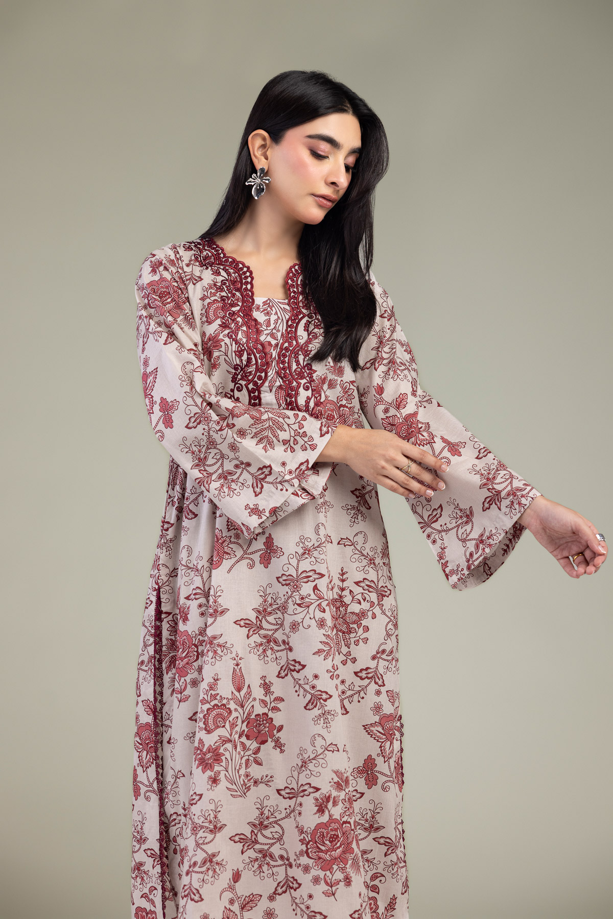 Embroidered Cambric Pink Floral Kurta - 8-26-303-A-C1-VG