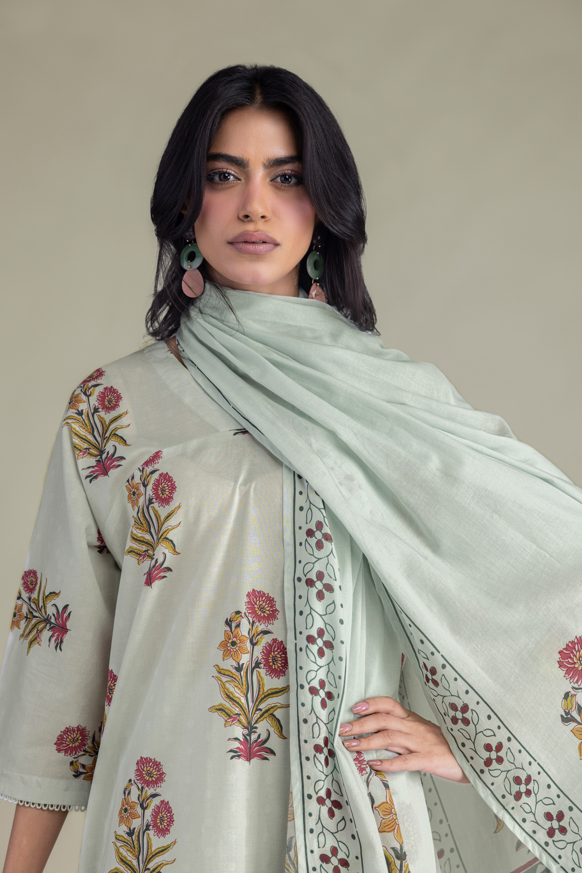 Printed Lawn Printed Cambric Dupatta - 1-26-102-A-F-VG