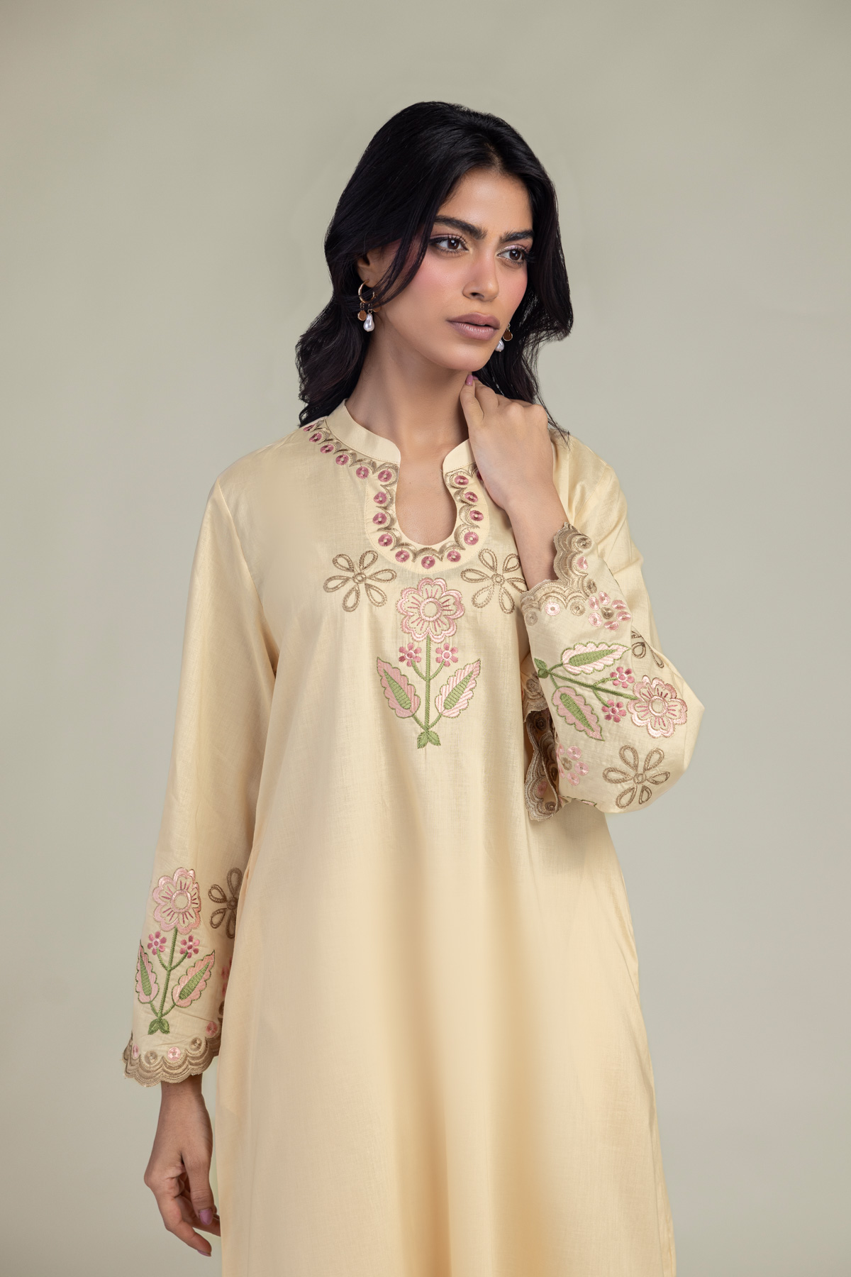 Embroidered Cambric Floral Beige Kurta - 1-26-457-A-C2-VG