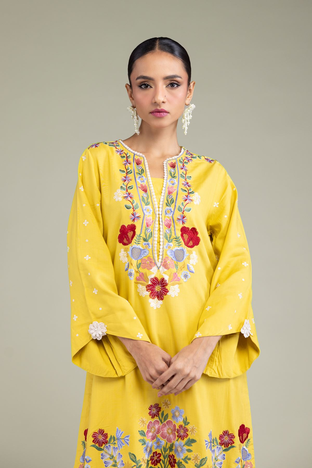 Embroidered Raw Silk Floral Silk Kurta - 1-26-206-A-H1-VG